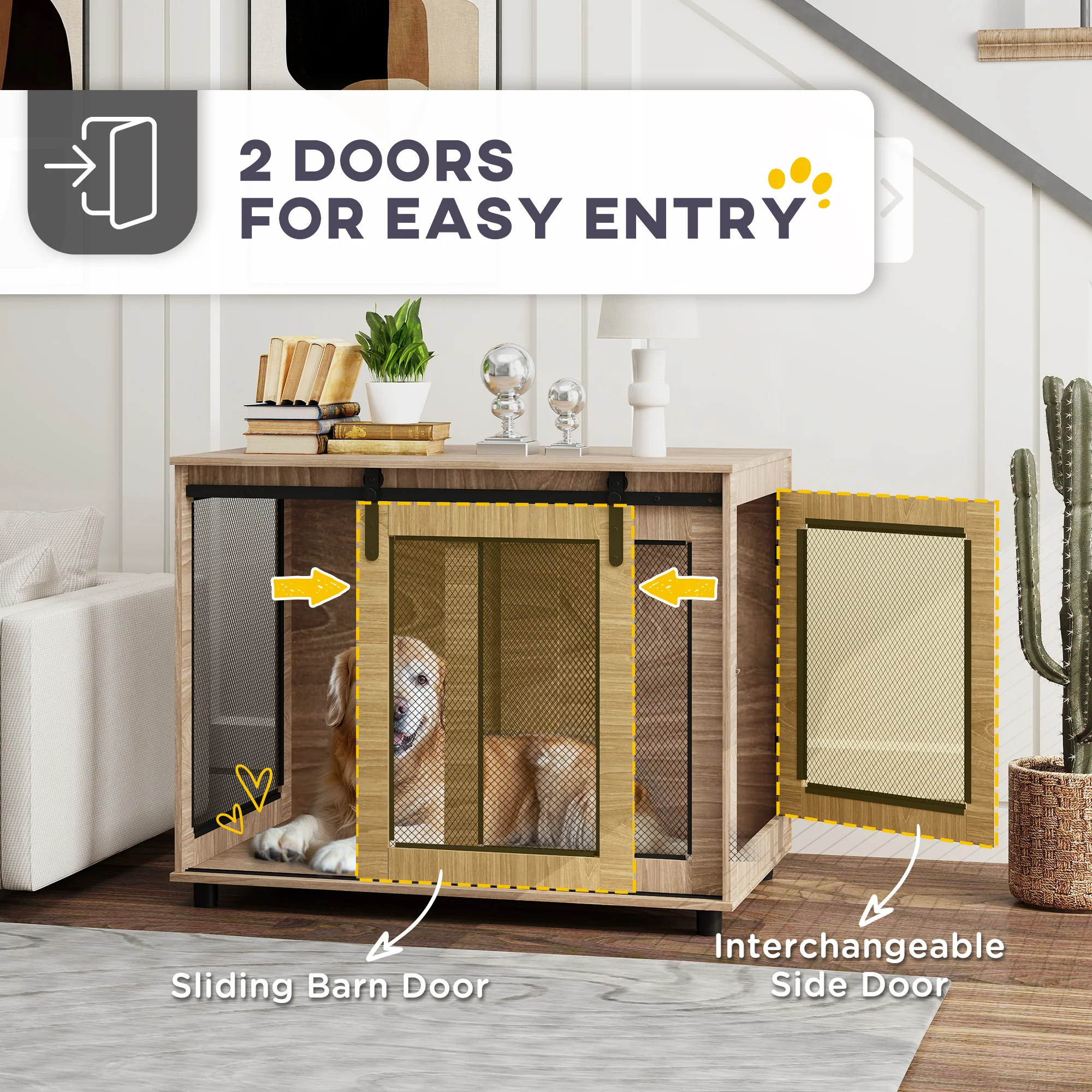 PawHut Dog Crate Furniture W/ Sliding Door, Walnut Brown - Large - Image 15