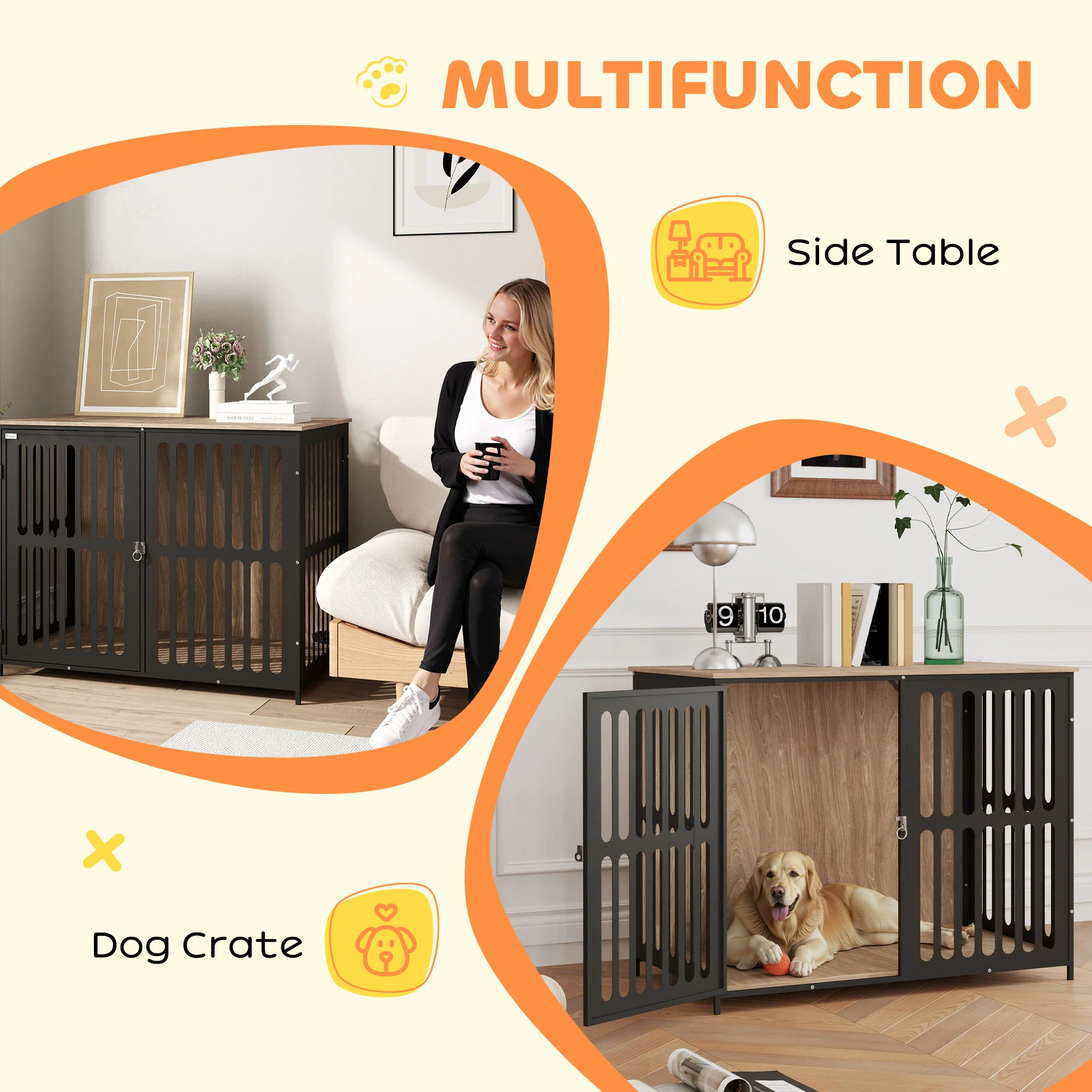 PawHut Dog Crate Furniture With Anti-Chew Resistant Mesh For Dogs - Walnut Brown - Image 12