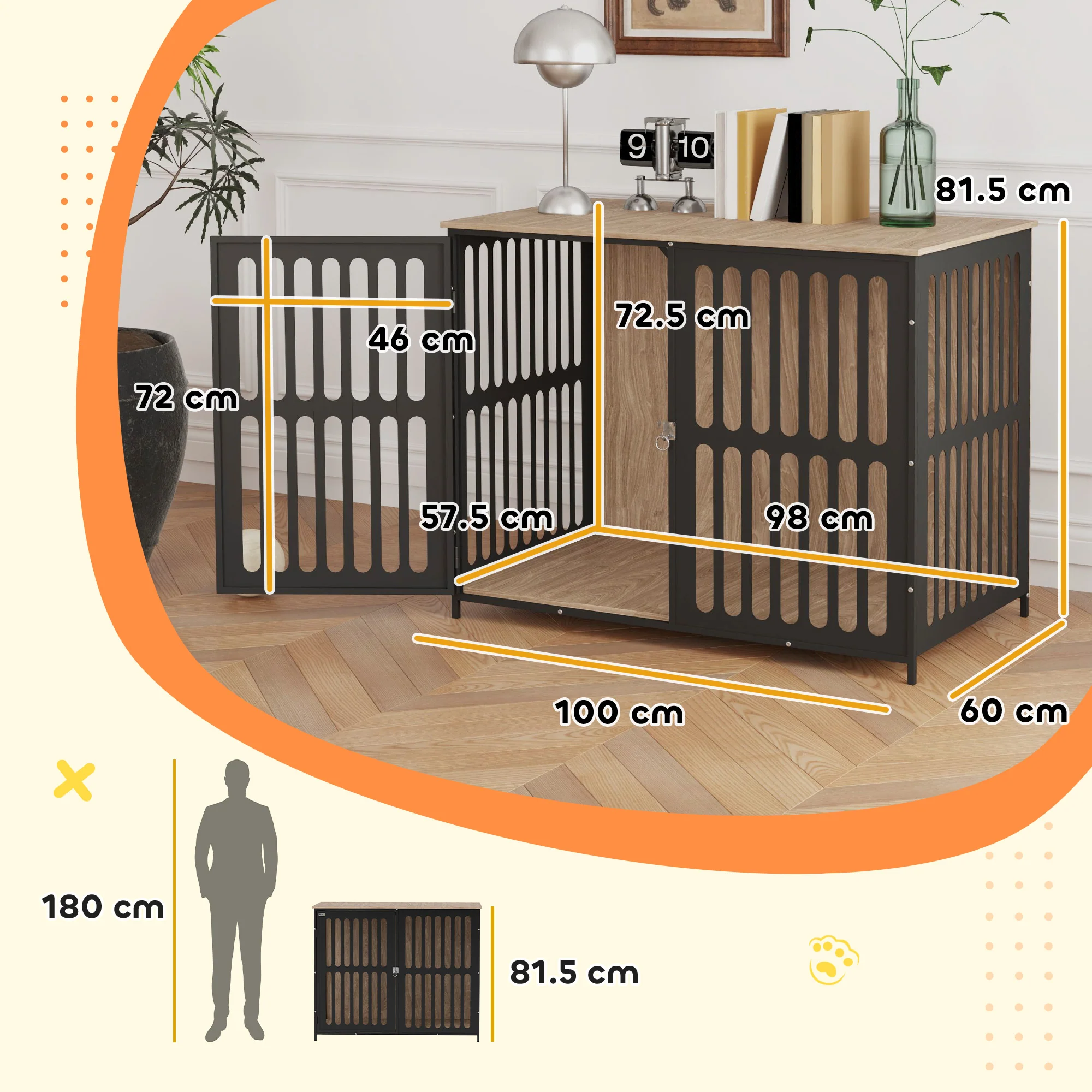 PawHut Dog Crate Furniture With Anti-Chew Resistant Mesh For Dogs - Walnut Brown - Image 14