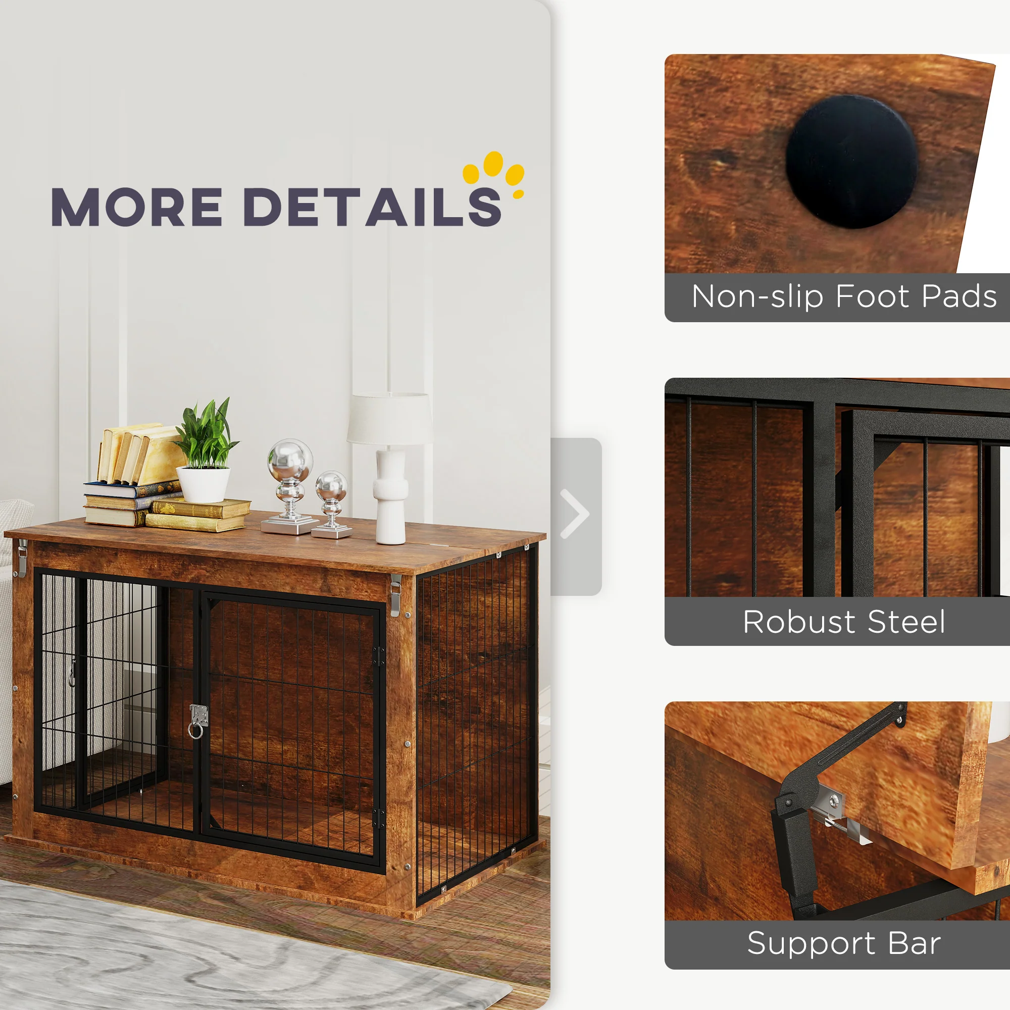 PawHut Dog Crate Furniture With Flip-up Top, 2 Doors - Image 7