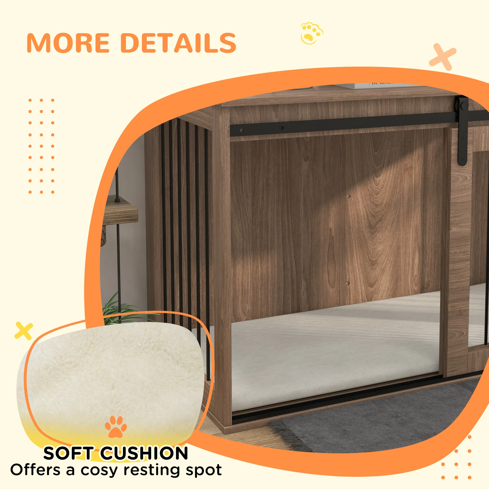 PawHut Dog Crate Furniture with Removable Cushion for XL Dogs - Brown - Image 7