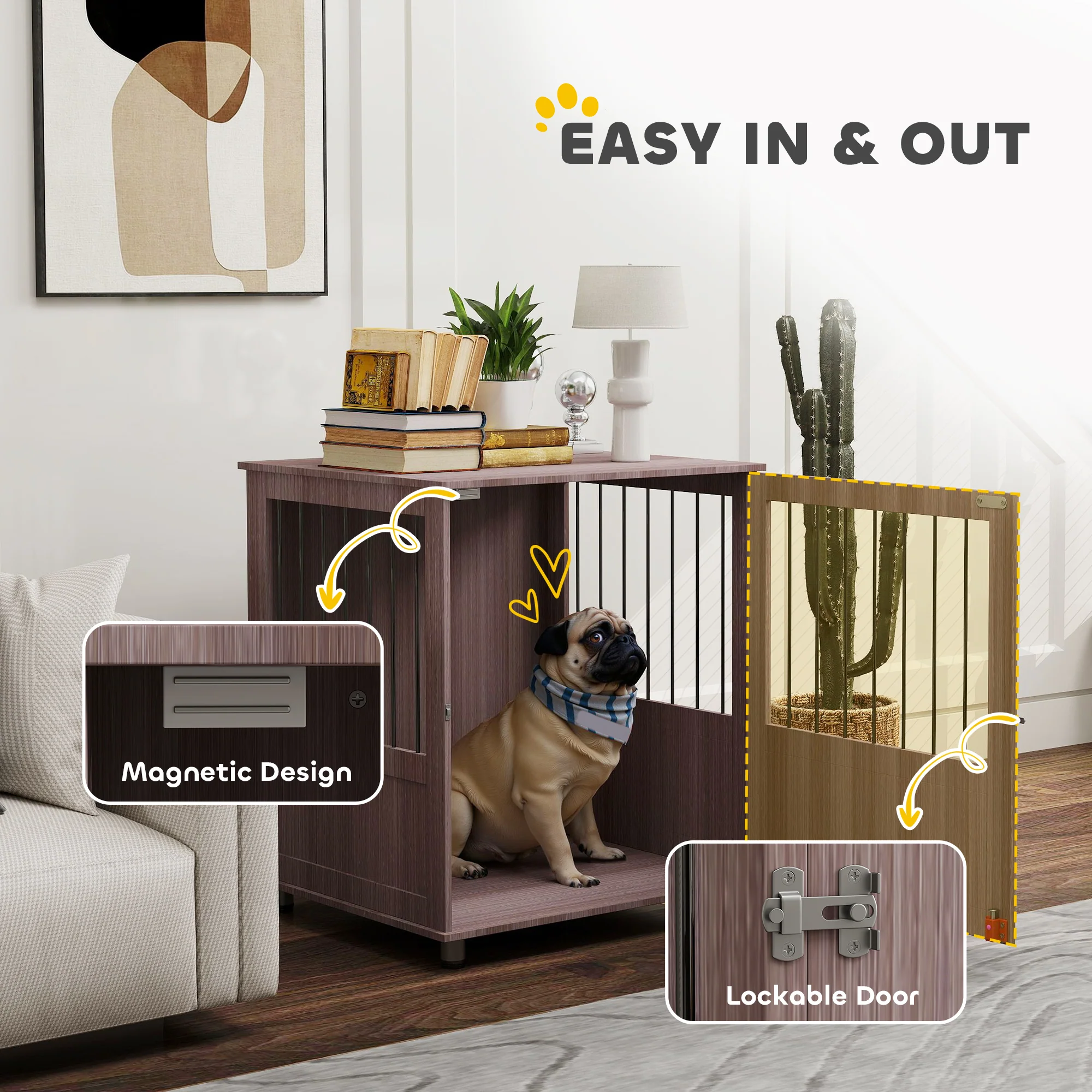 PawHut Dog Crate Kennel Cage, Indoor End Table, Purple - Image 31