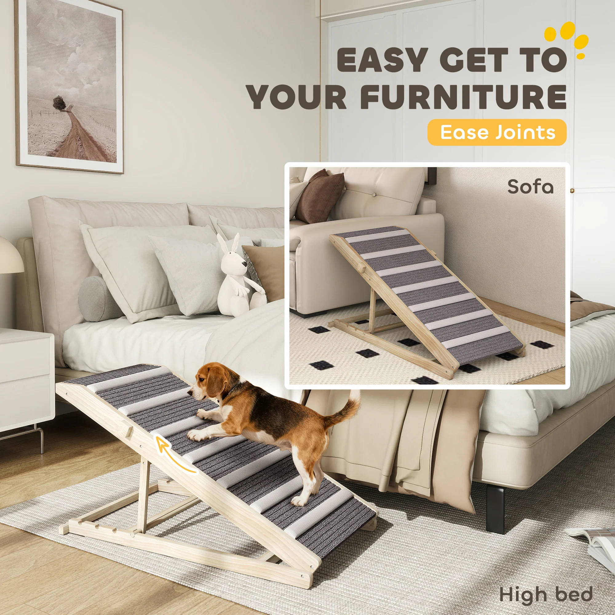 PawHut Dog Ramp For Couch, 4 Adjustable Height Dog Climbing Ladder For Bed - Image 3