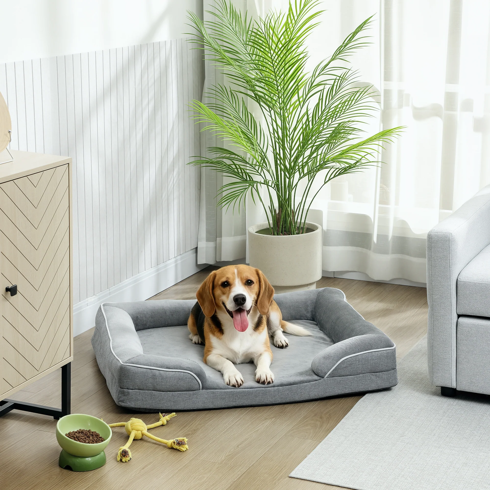 PawHut Dog Sofa Bed, Washable Pet Bed With Non-Slip Bottom, Grey - Image 11