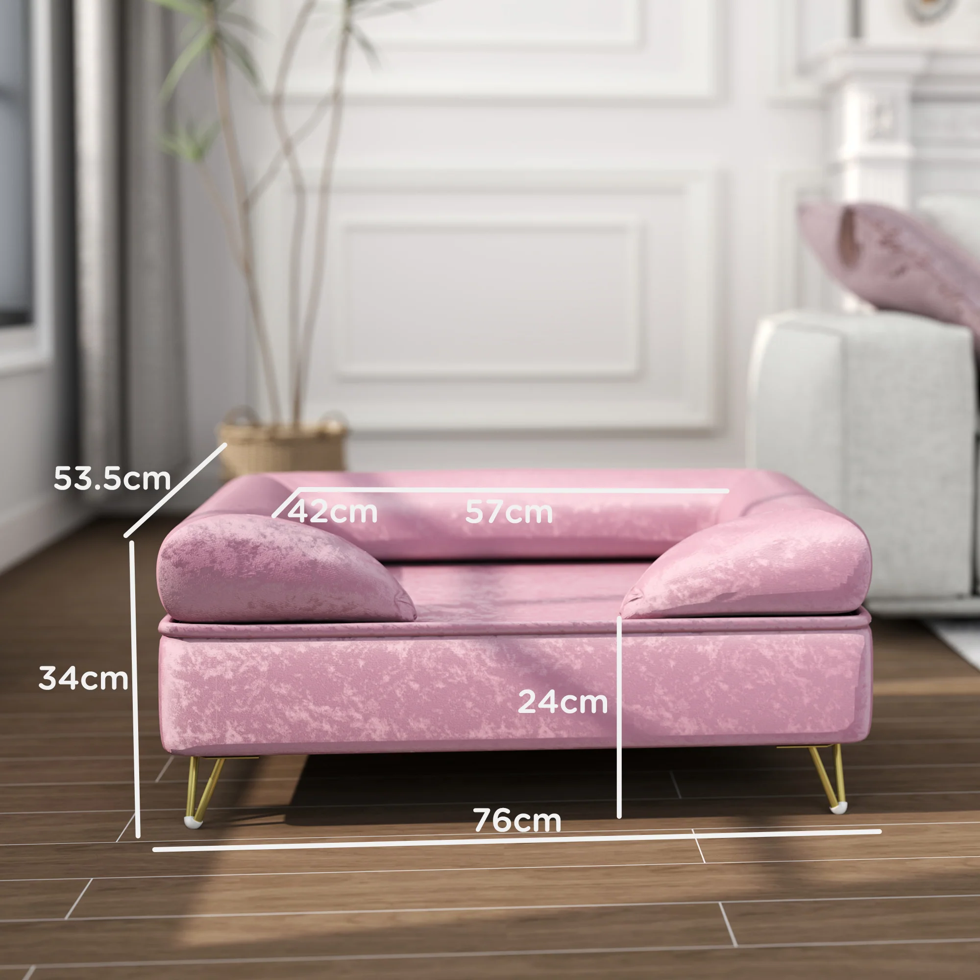 PawHut Dog Sofa Pet Couch W/ Removable Backrest Cushion Washable Cover - Pink - Image 5