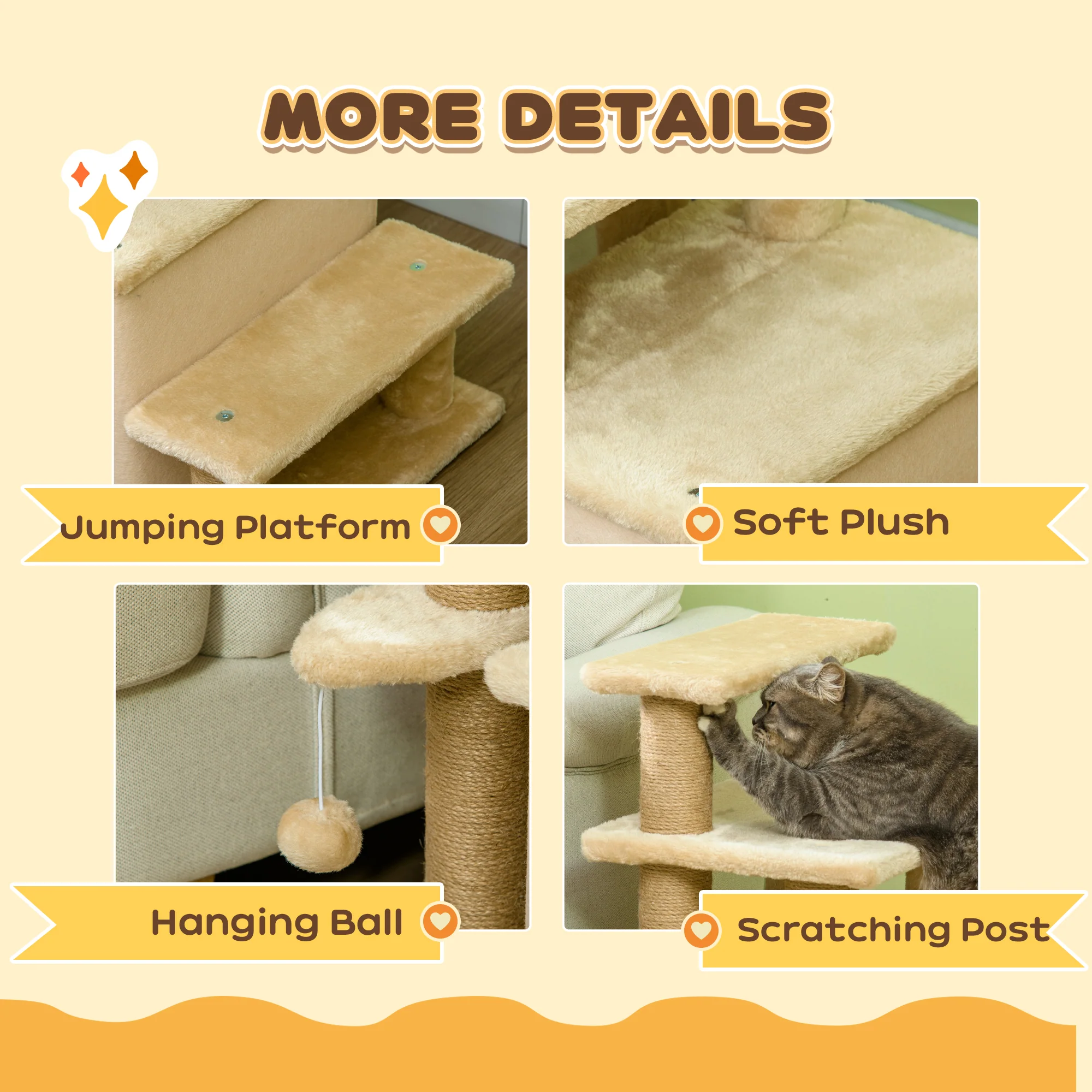 PawHut Cat Steps For Bed 4 Step Pet Stairs Cat House With Detachable Cover - Image 6