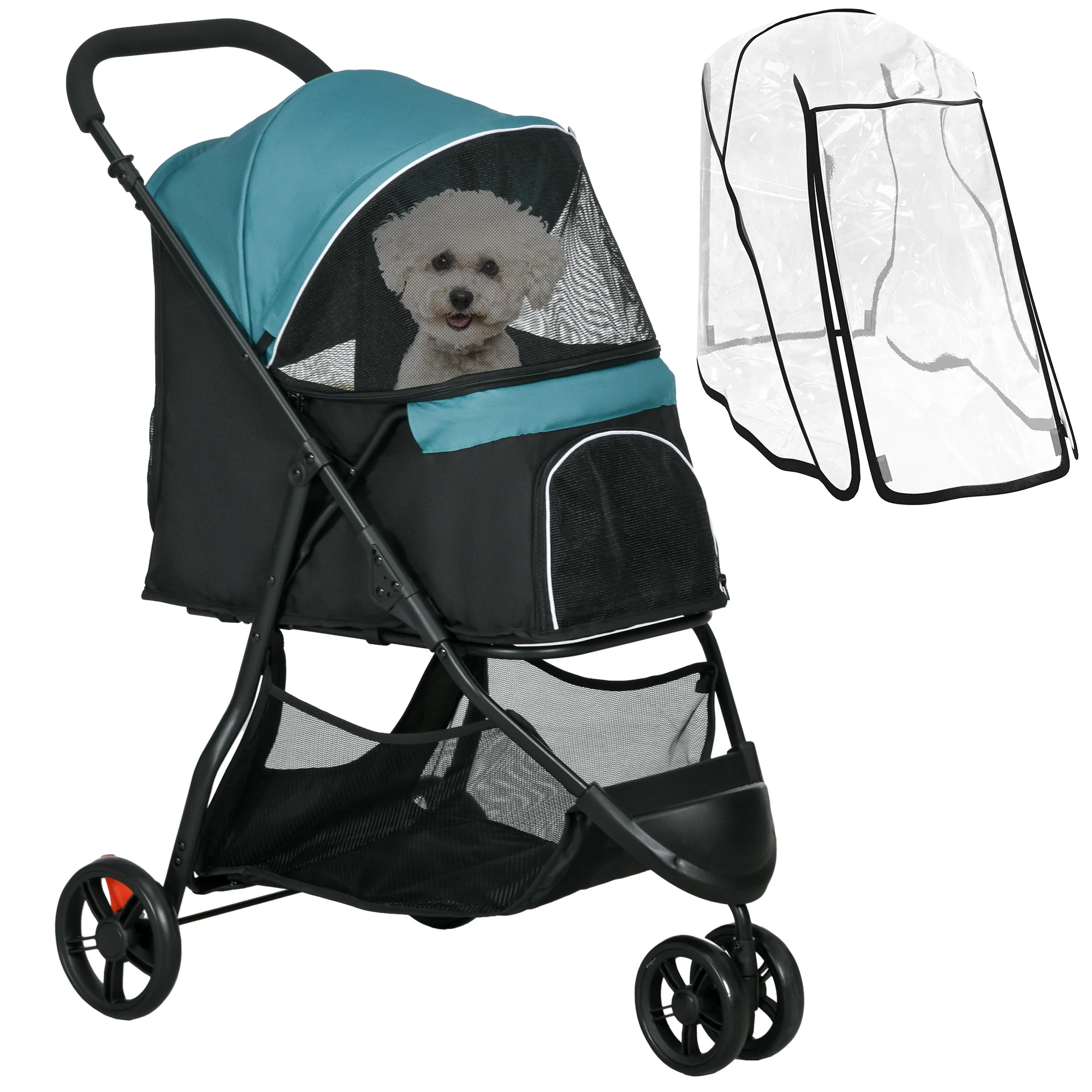 PawHut Dog Stroller For XS Dogs, S Dogs, Cats With Rain Cover