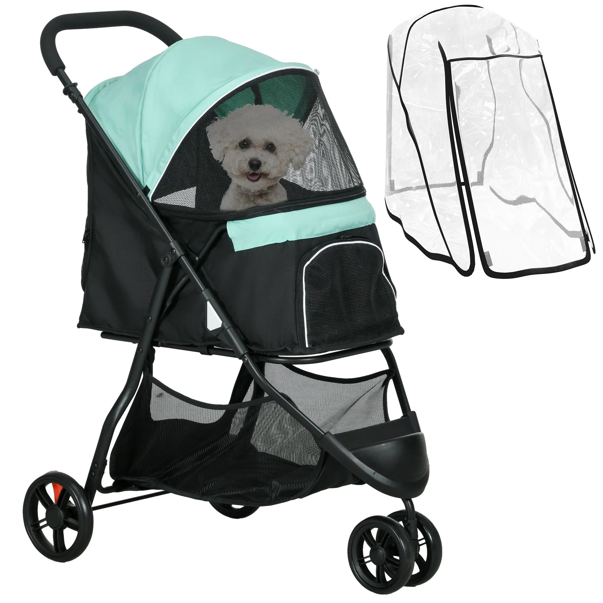 PawHut Dog Stroller For XS Dogs, S Dogs, Cats With Rain Cover - Image 10
