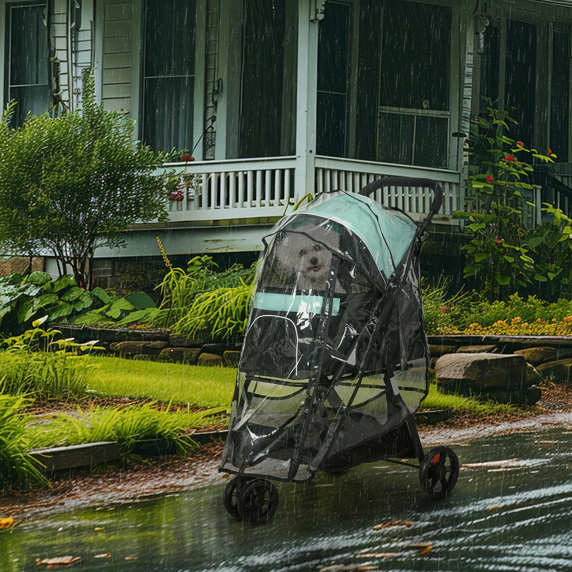 PawHut Dog Stroller For XS Dogs, S Dogs, Cats With Rain Cover - Image 11