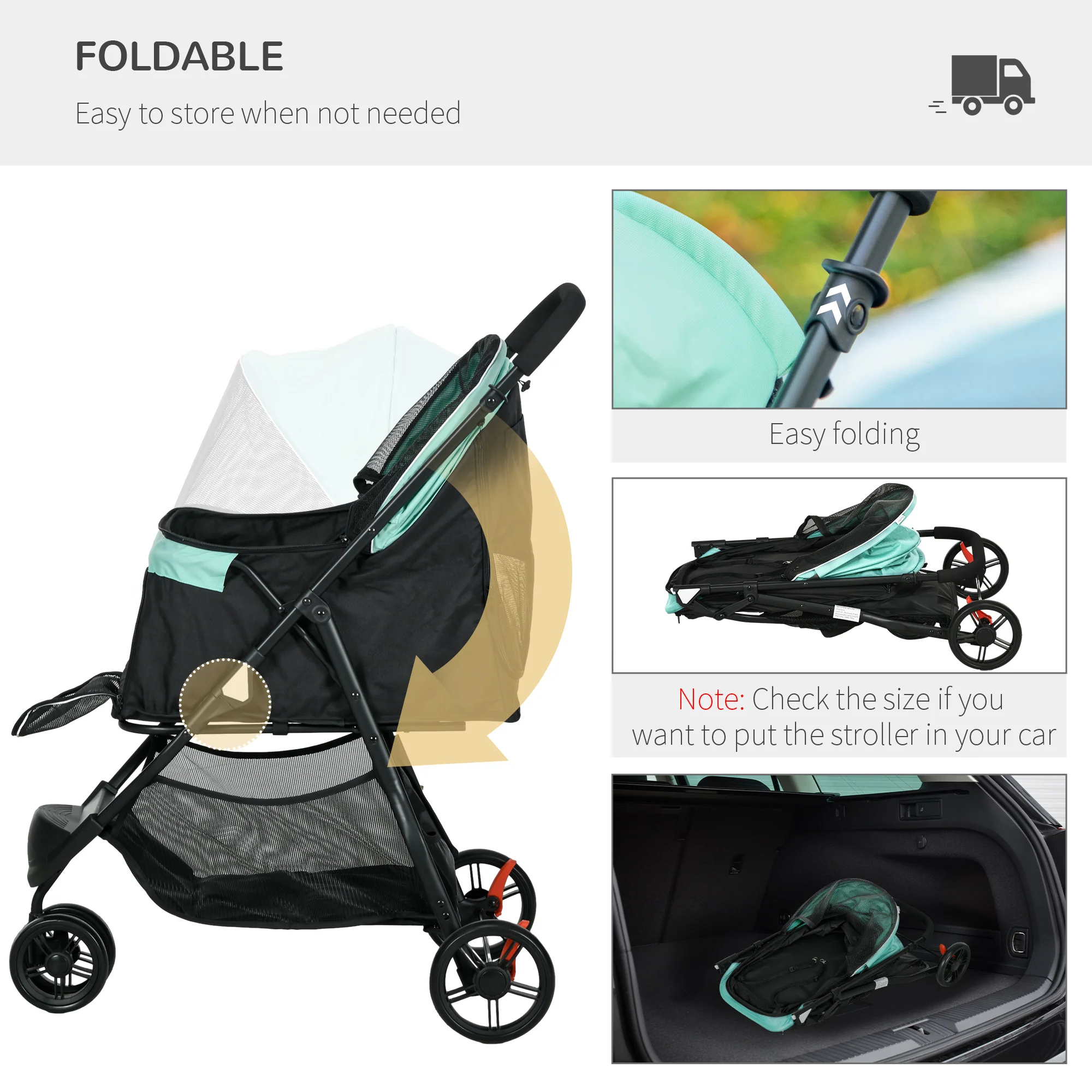 PawHut Dog Stroller For XS Dogs, S Dogs, Cats With Rain Cover - Image 13