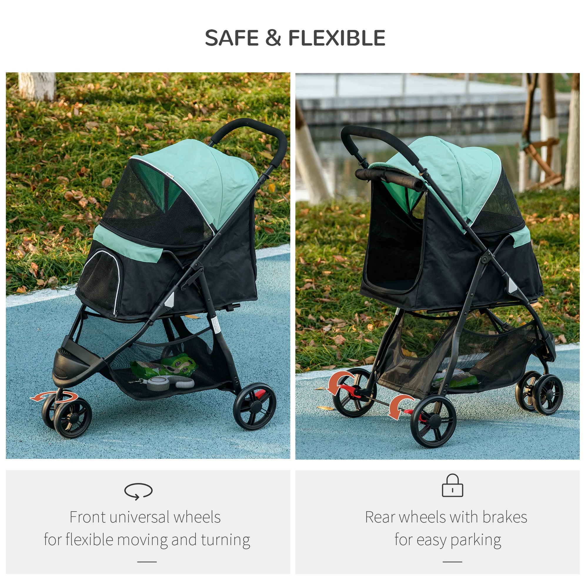 PawHut Dog Stroller For XS Dogs, S Dogs, Cats With Rain Cover - Image 15