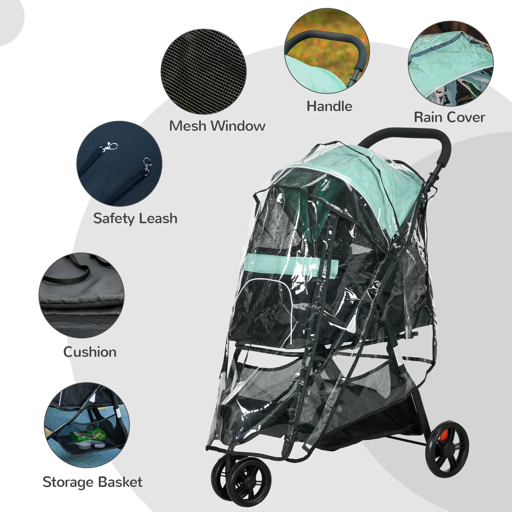 PawHut Dog Stroller For XS Dogs, S Dogs, Cats With Rain Cover - Image 16