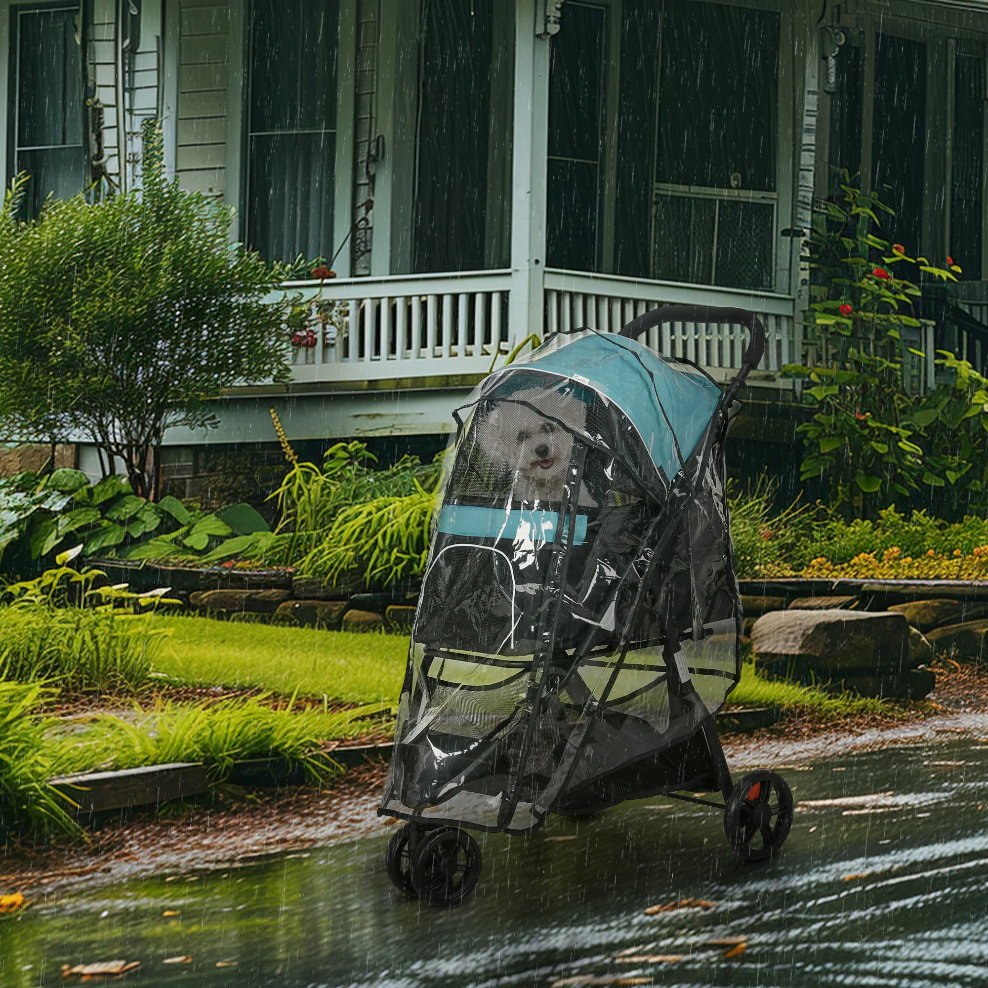 PawHut Dog Stroller For XS Dogs, S Dogs, Cats With Rain Cover - Image 2
