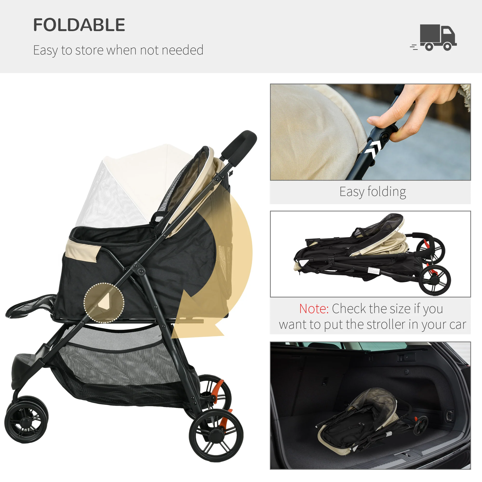 PawHut Dog Stroller For XS Dogs, S Dogs, Cats With Rain Cover - Image 22