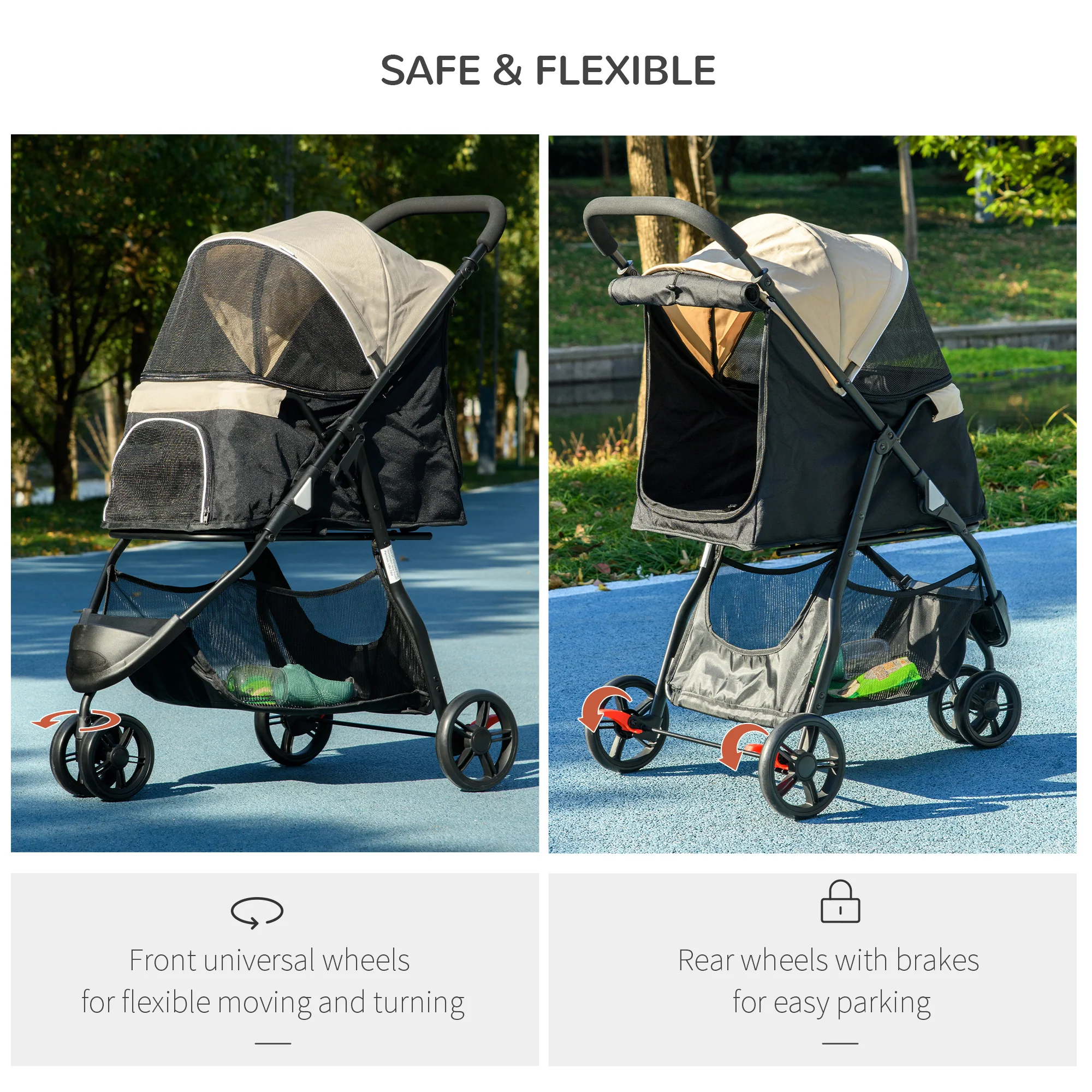 PawHut Dog Stroller For XS Dogs, S Dogs, Cats With Rain Cover - Image 24