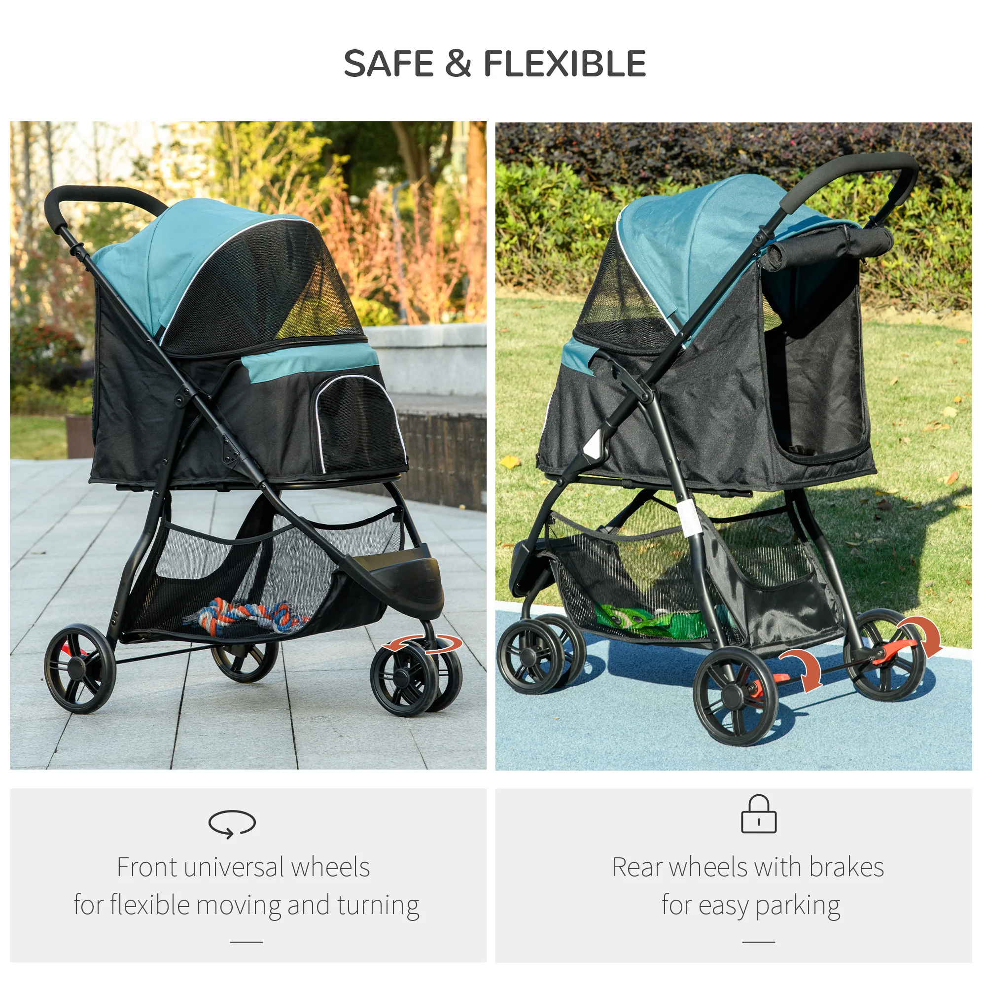 PawHut Dog Stroller For XS Dogs, S Dogs, Cats With Rain Cover - Image 6
