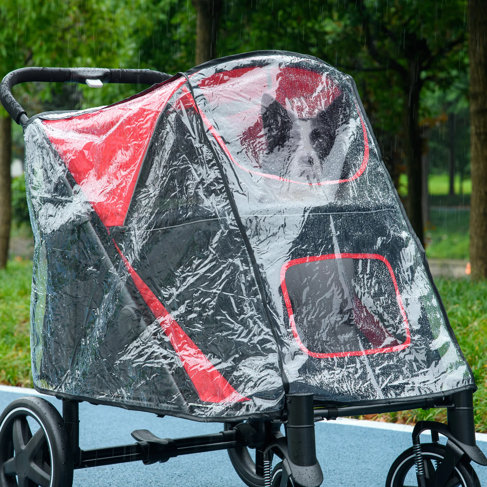 PawHut Dog Stroller Rain Cover, Cover For Dog Pram Buggy For, Large, Medium Dogs - Image 2