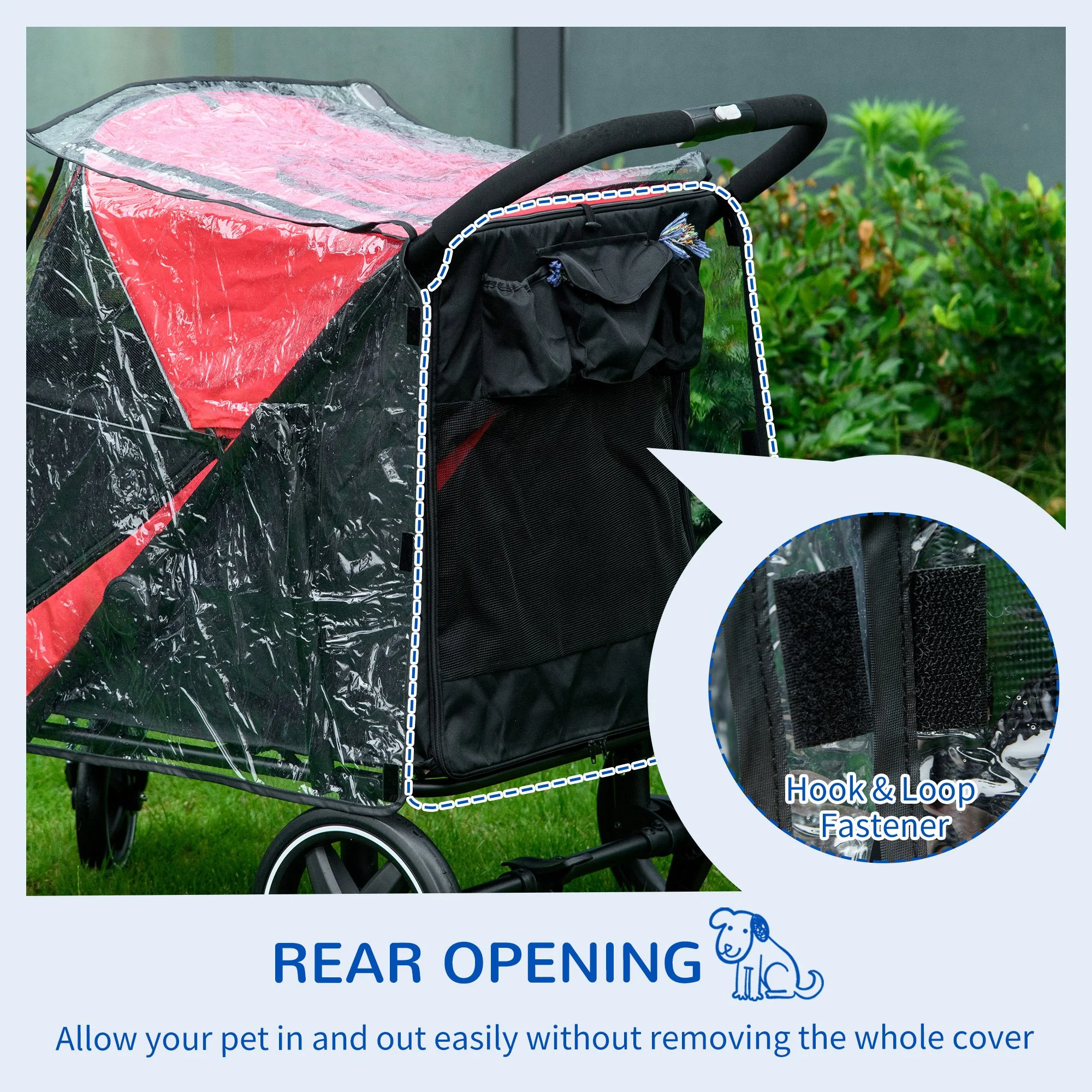 PawHut Dog Stroller Rain Cover, Cover For Dog Pram Buggy For, Large, Medium Dogs - Image 4