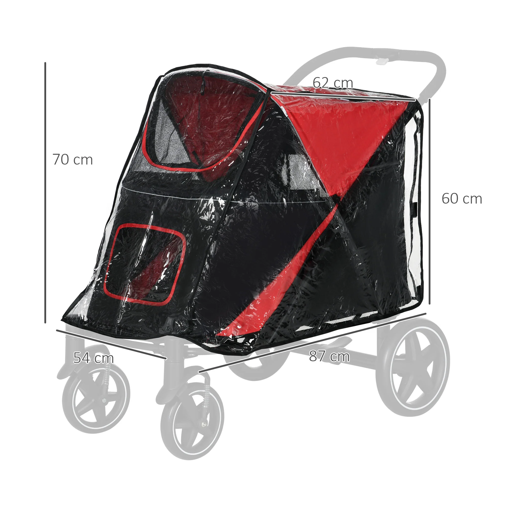 PawHut Dog Stroller Rain Cover, Cover For Dog Pram Buggy For, Large, Medium Dogs - Image 5