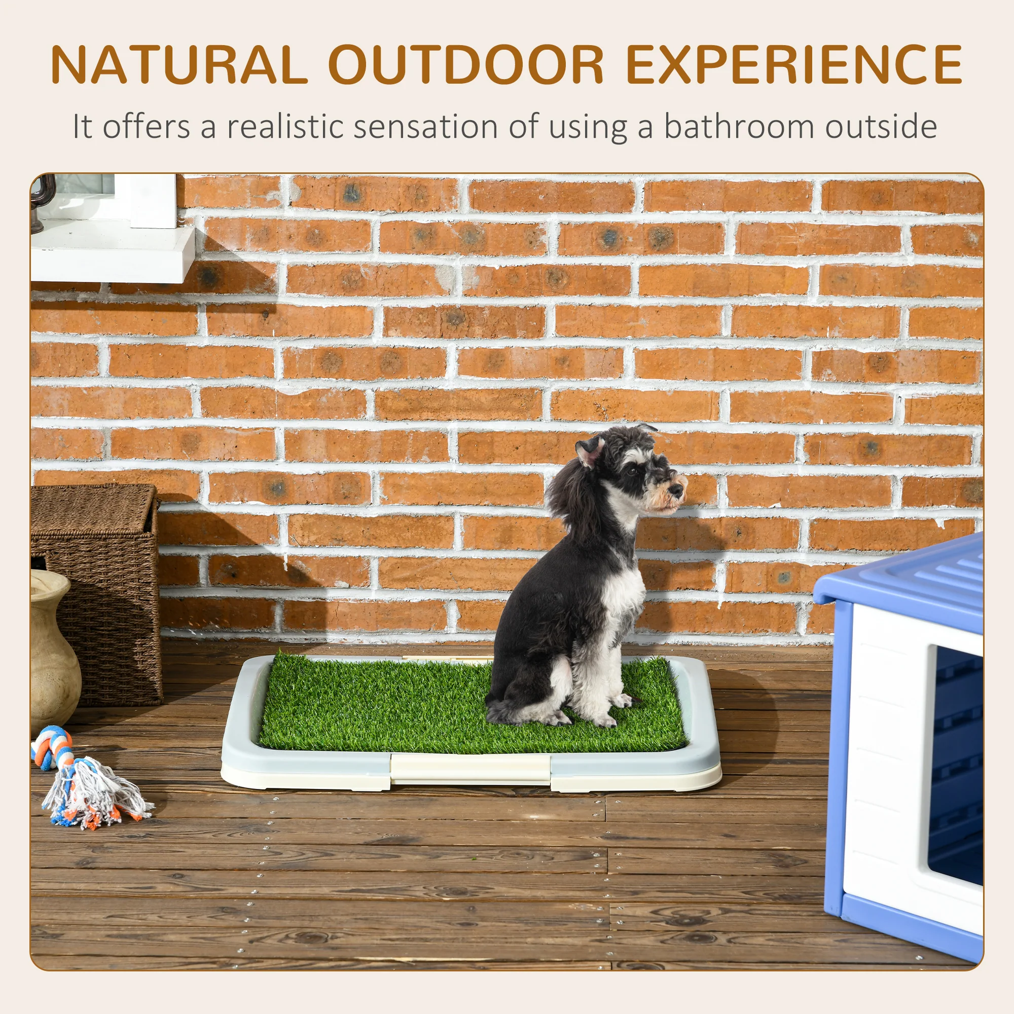PawHut Dog Toilet Indoor w/ Artificial Grass, Grid Panel, Tray, 63 x 48.5cm - Image 3