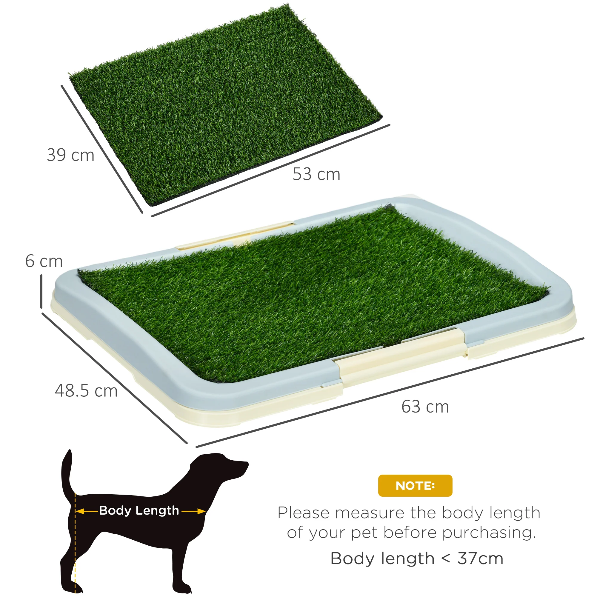 PawHut Dog Toilet Indoor w/ Artificial Grass, Grid Panel, Tray, 63 x 48.5cm - Image 5