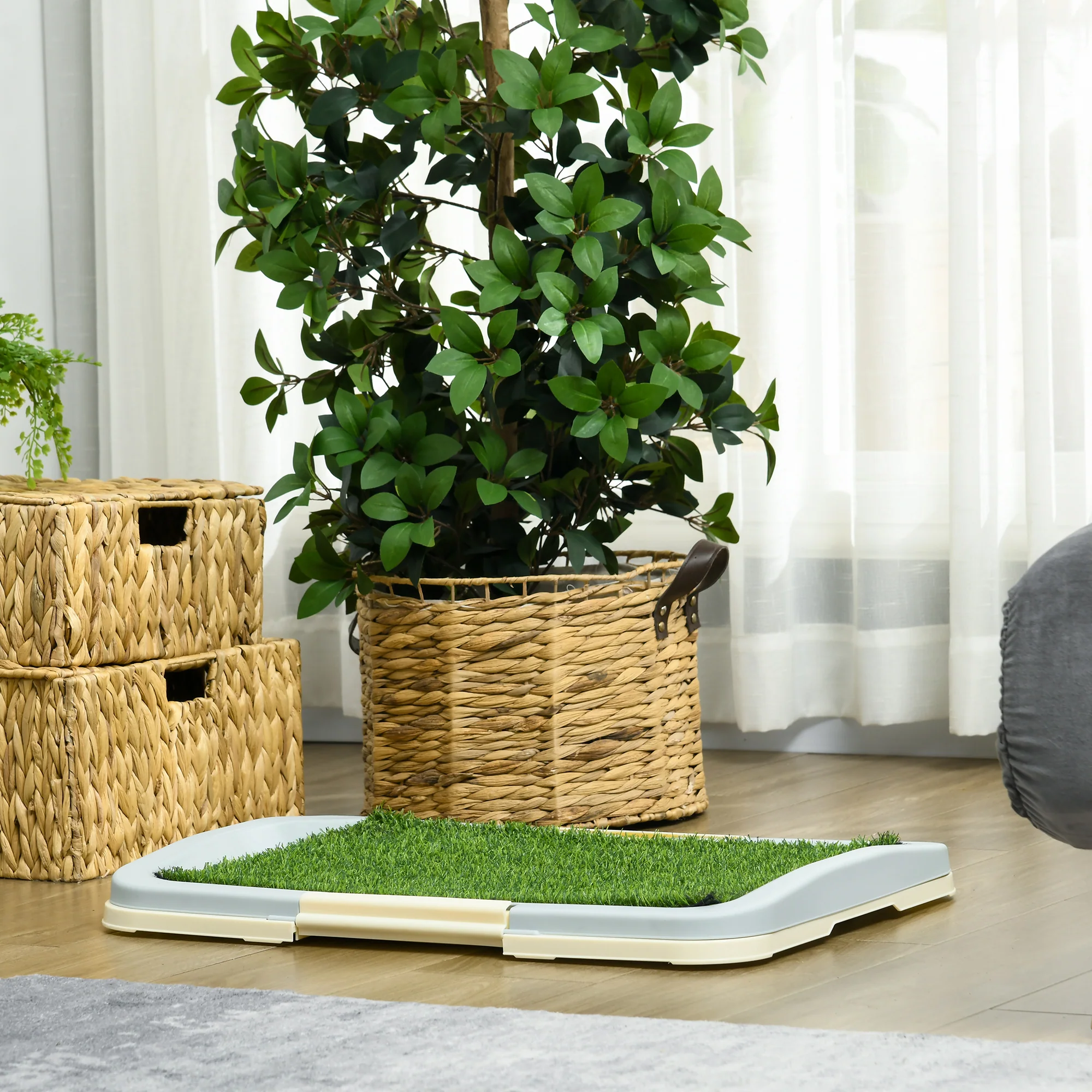 PawHut Dog Toilet Indoor w/ Artificial Grass, Grid Panel, Tray, 63 x 48.5cm - Image 9