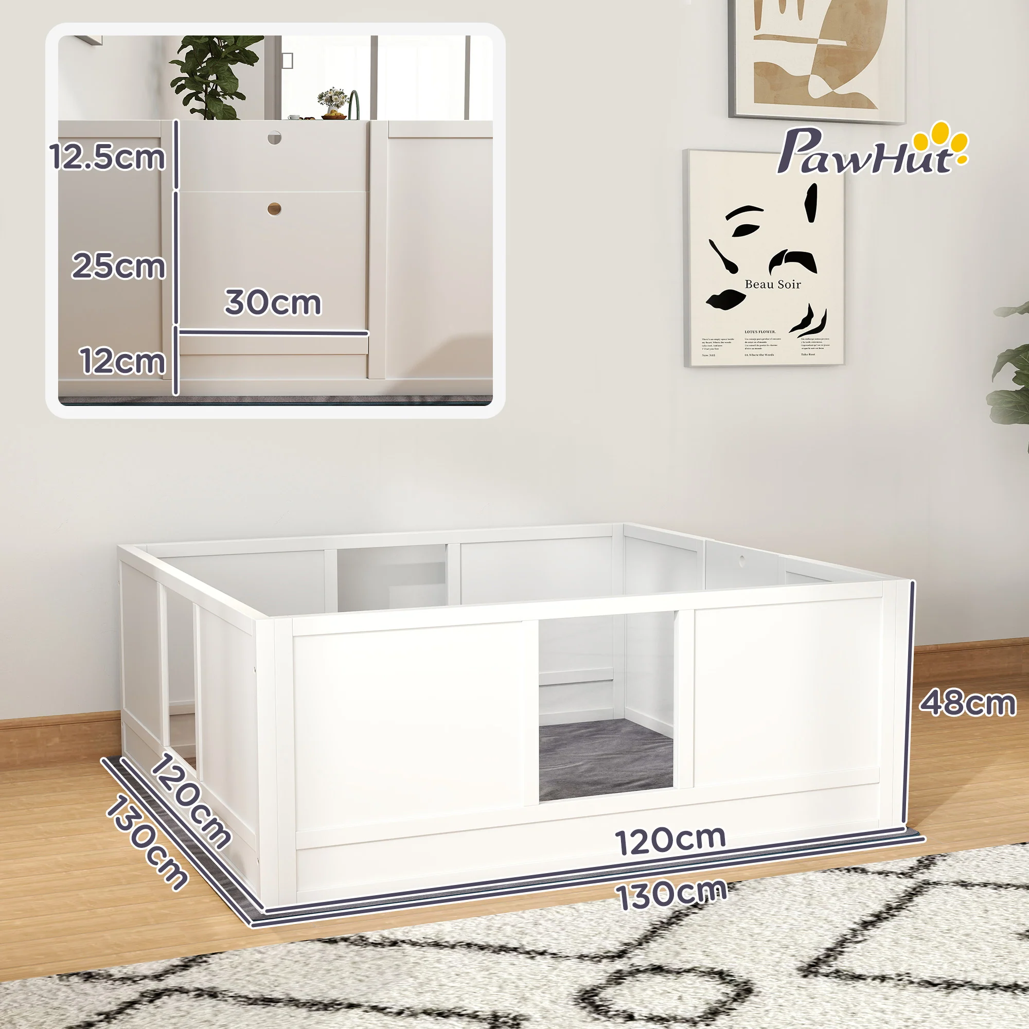 PawHut Dog Whelping Box with Whelping Pad, Adjustable Entrance - White - Image 14