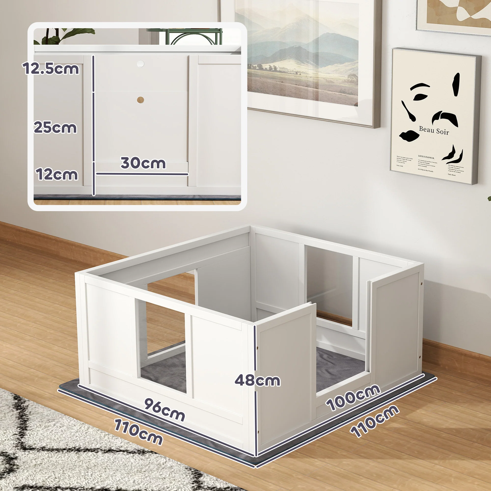 PawHut Dog Whelping Box with Whelping Pad, Adjustable Entrance - White - Image 5