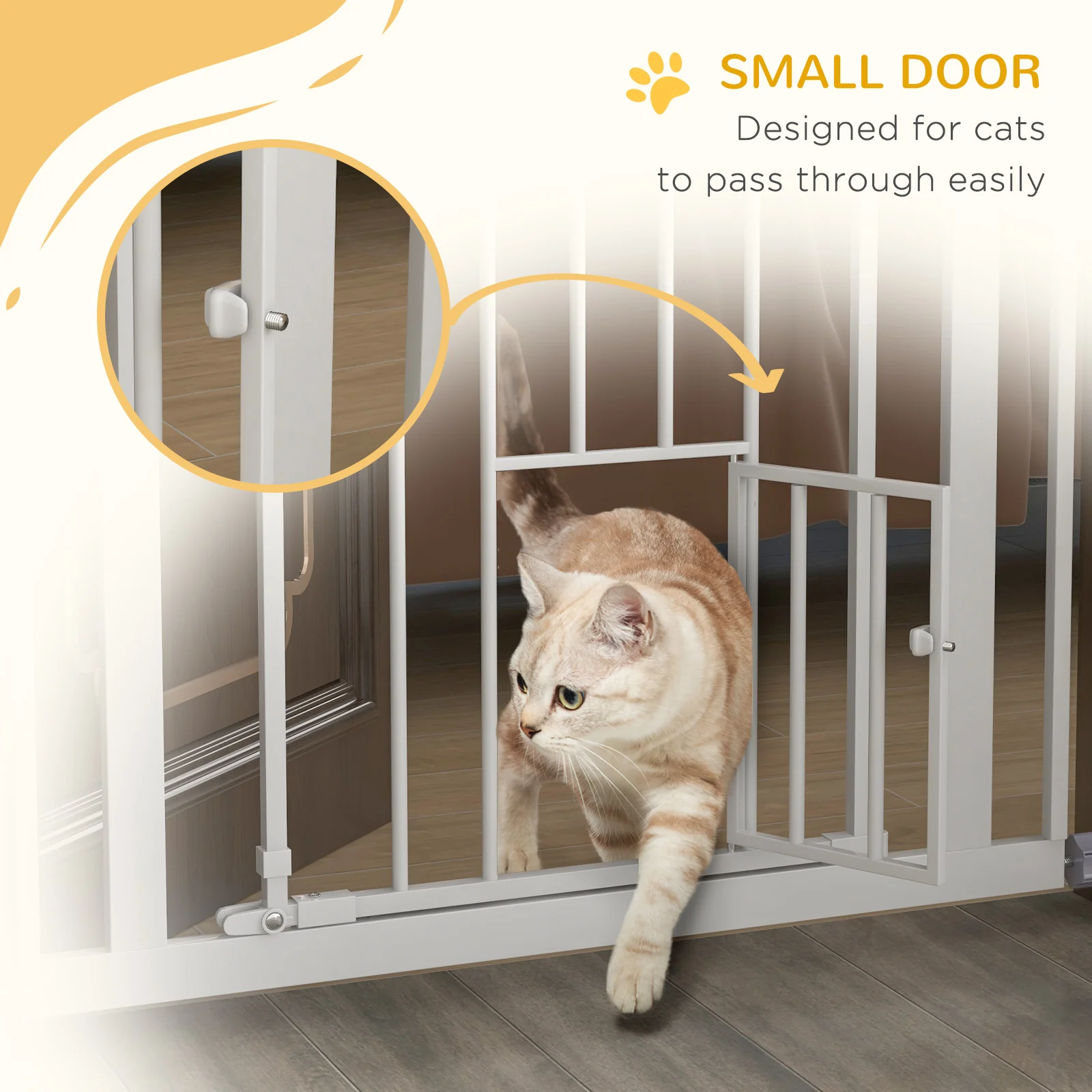 PawHut Extra Tall Dog Gate with Cat Door Auto Close for Stairs 74-80 cm Wide - Image 7