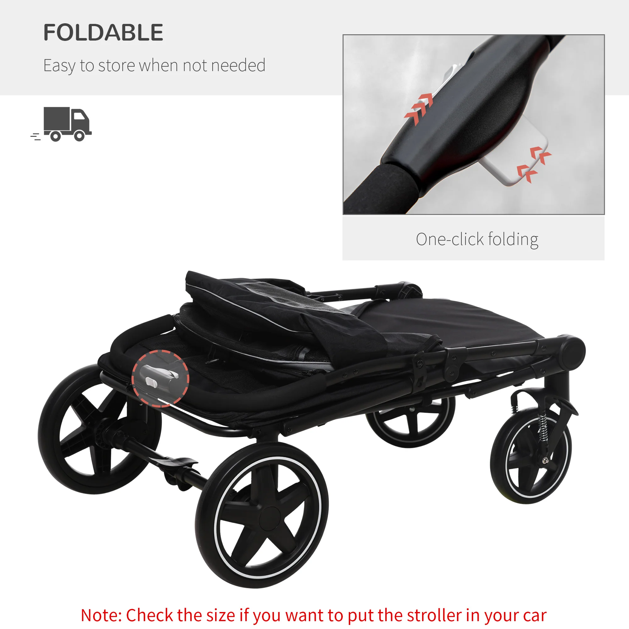 PawHut Foldable Dog Carriage W/ Universal Wheels, Shock Absorber - Black - Image 4