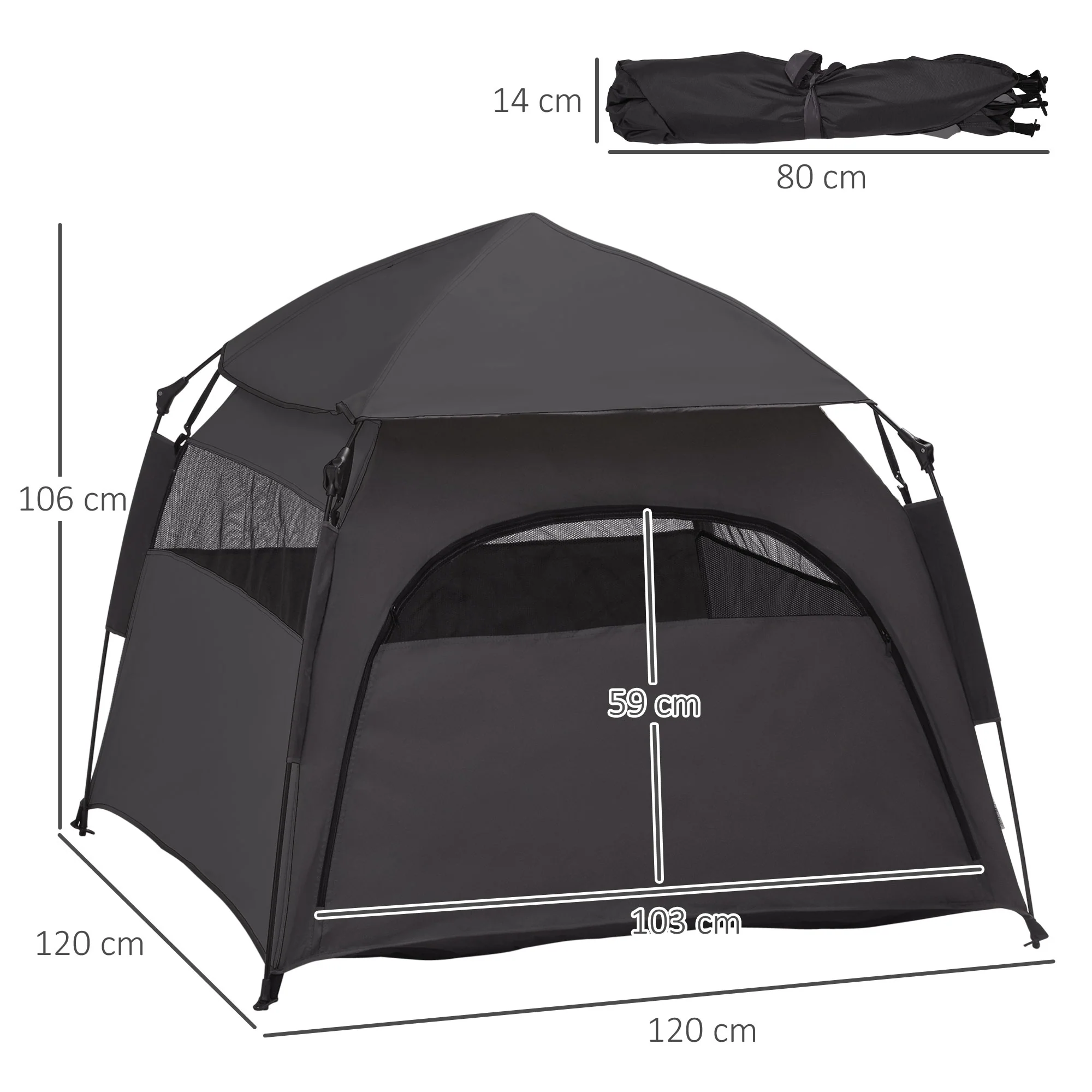 PawHut Foldable Dog Cat Tent With Waterproof Oxford Cloth, Carry Bag - Image 5