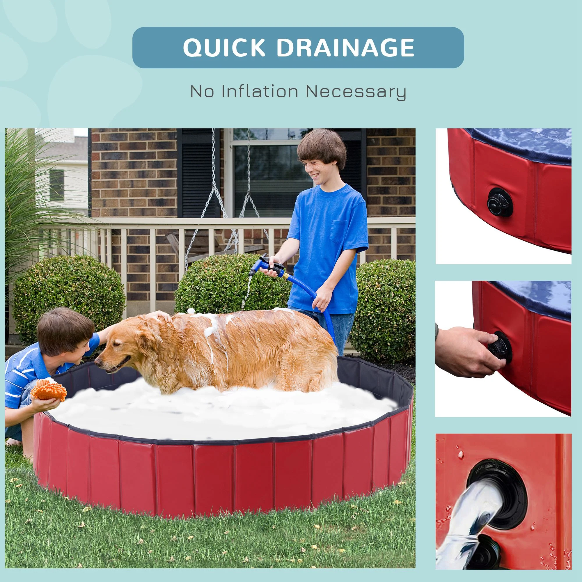 PawHut Foldable Dog Paddling Pool Pet Cat Swimming Pool Indoor/Outdoor Collapsible Summer Bathing Tub Shower Tub Puppy Washer (Red,160 × 30H Cm) - Image 6