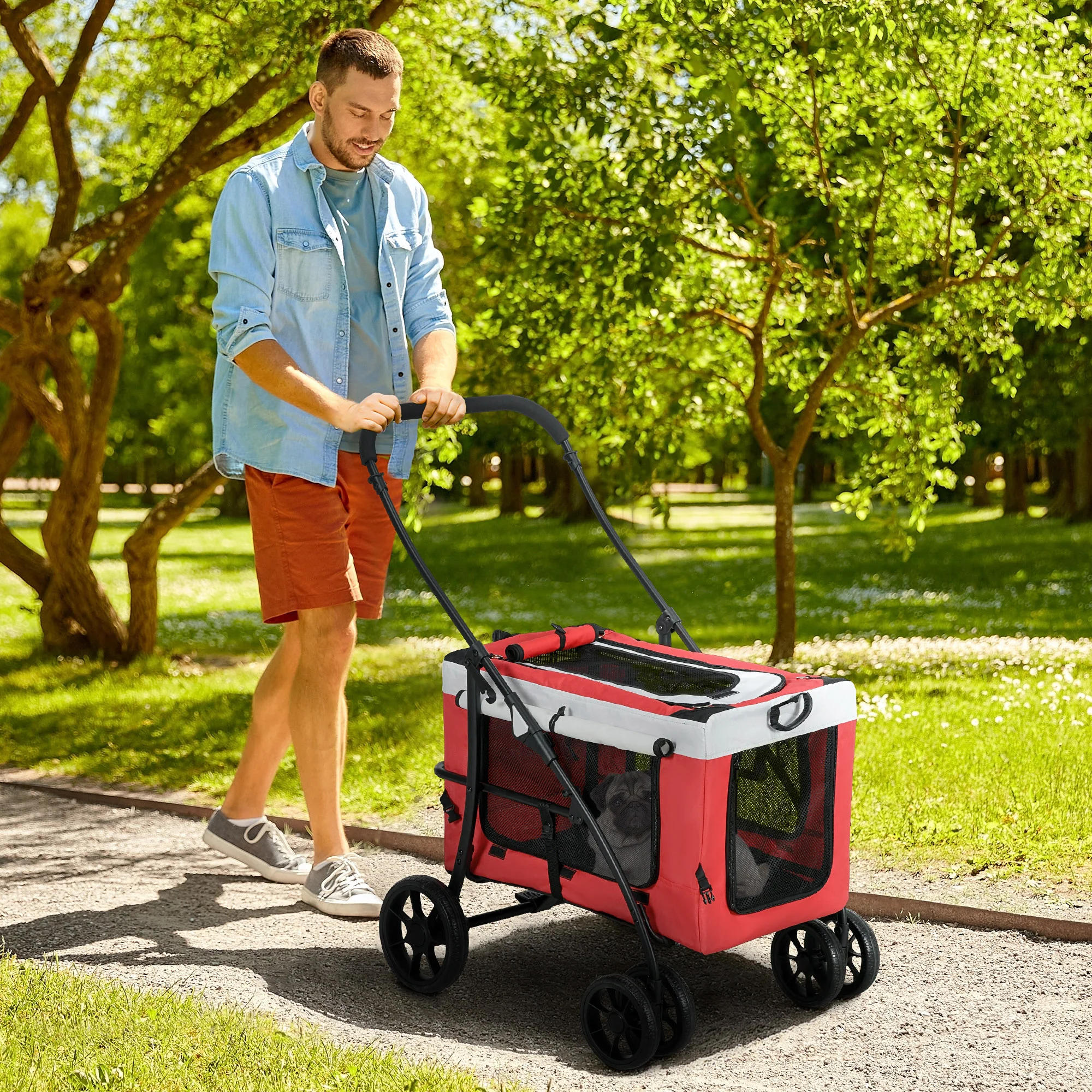 PawHut Foldable Pet Stroller W/ Detachable Carrier, Soft Padding - Image 11