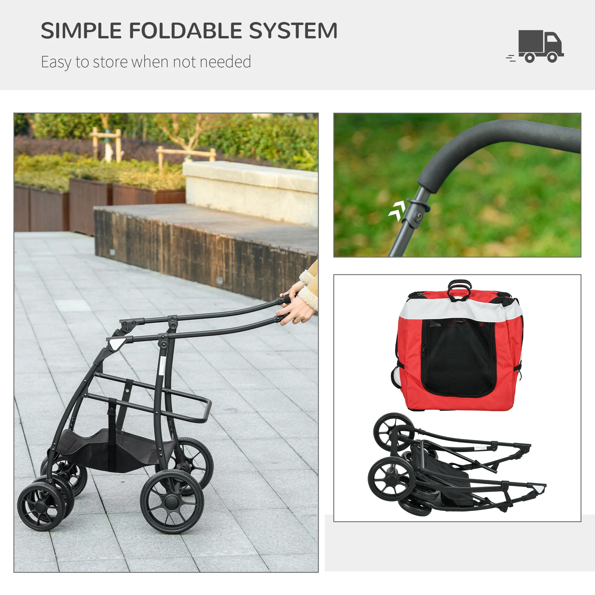 PawHut Foldable Pet Stroller W/ Detachable Carrier, Soft Padding - Image 16
