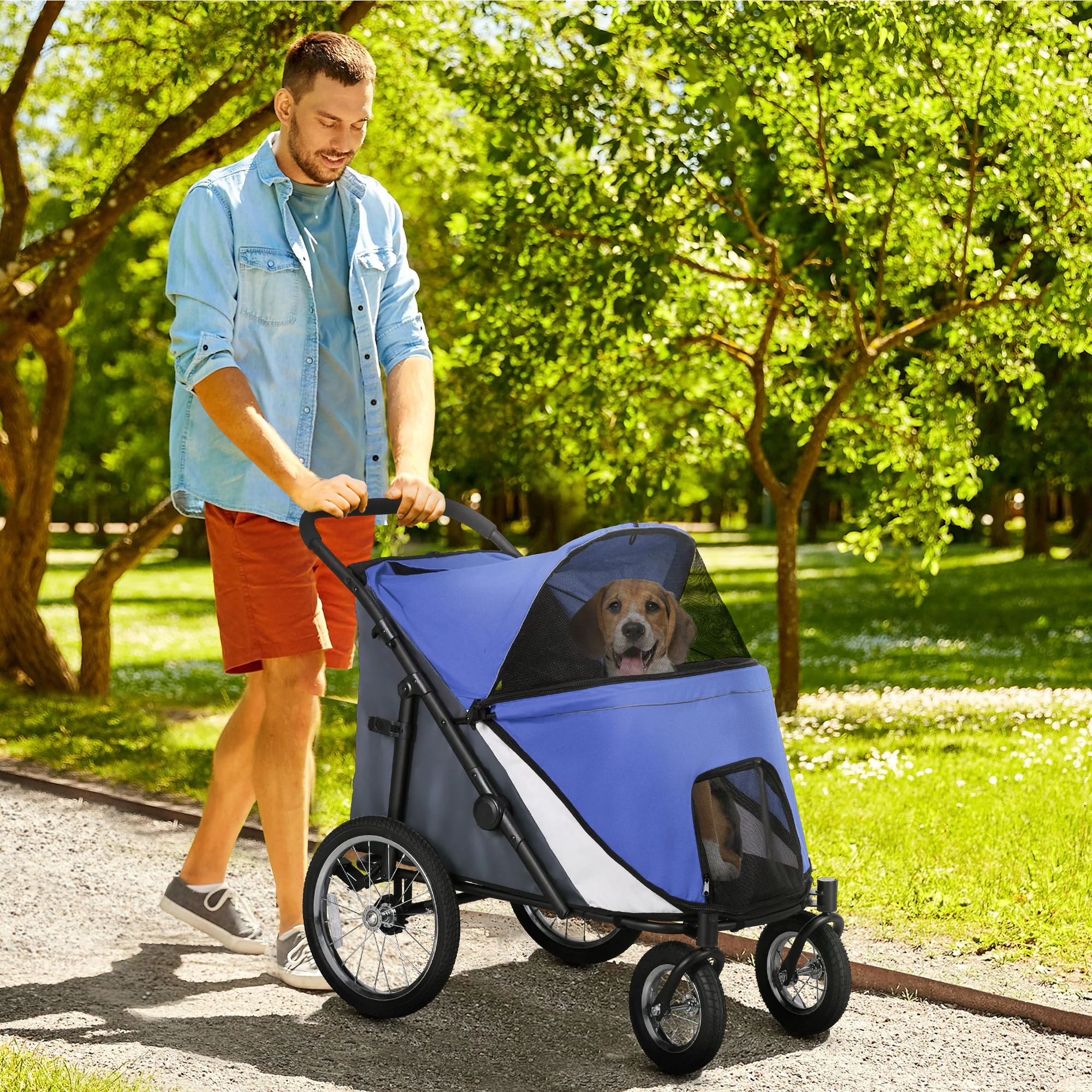 PawHut Foldable Pet Stroller With Cushion, For M, L Dogs - Image 2