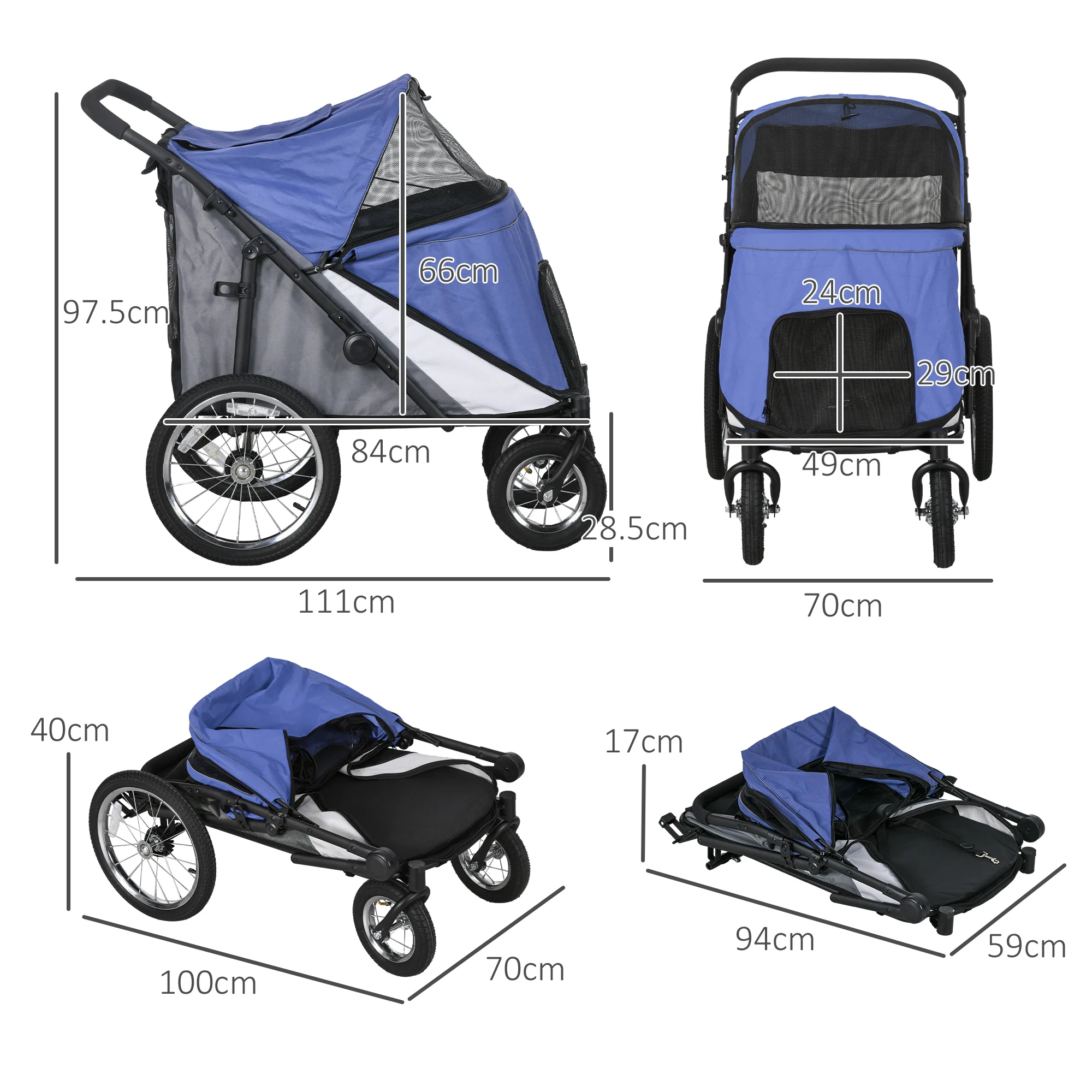 PawHut Foldable Pet Stroller With Cushion, For M, L Dogs - Image 5