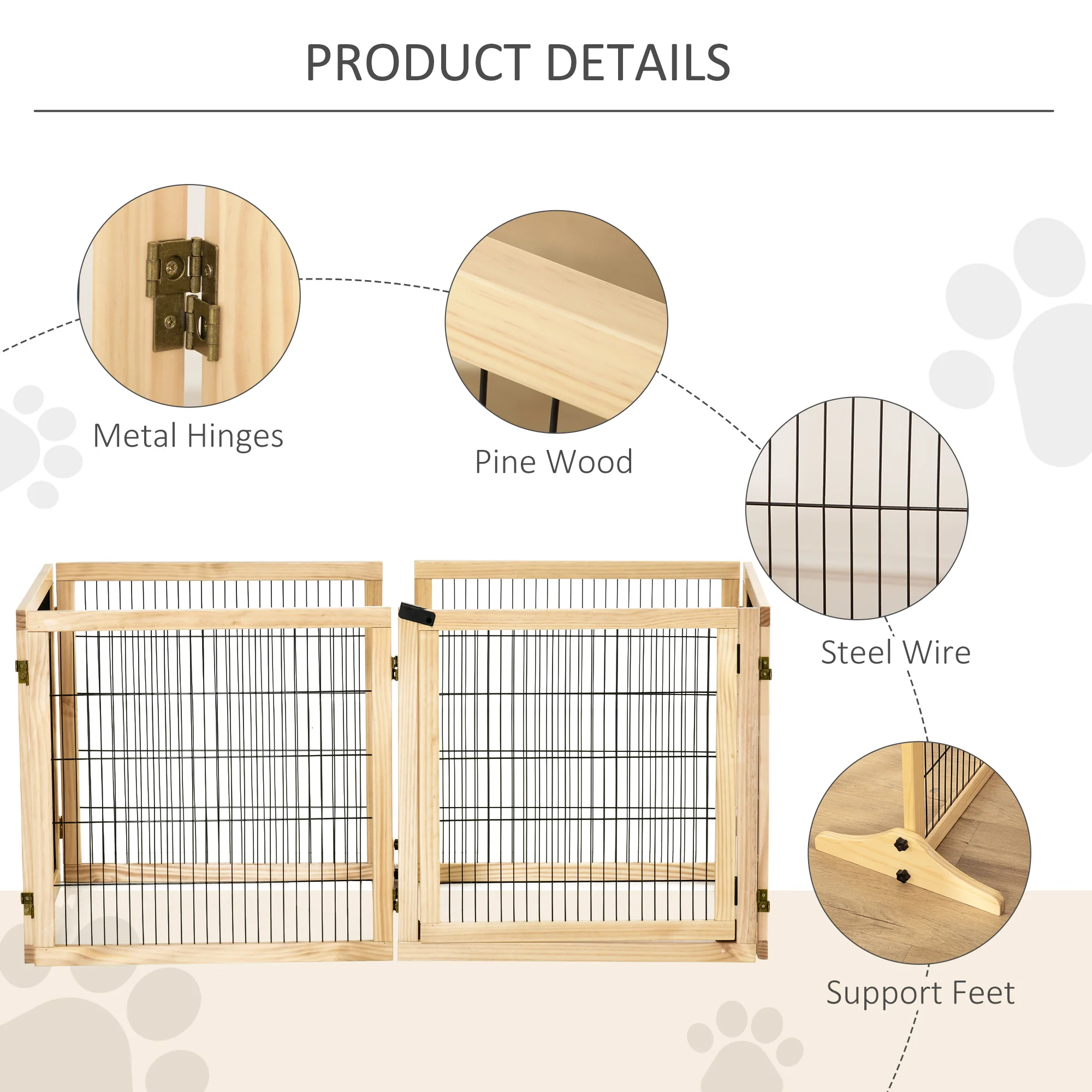 PawHut Freestanding Pet Dog Gate, Six-Panel Foldable Wooden Playpen, 432cm - Image 7