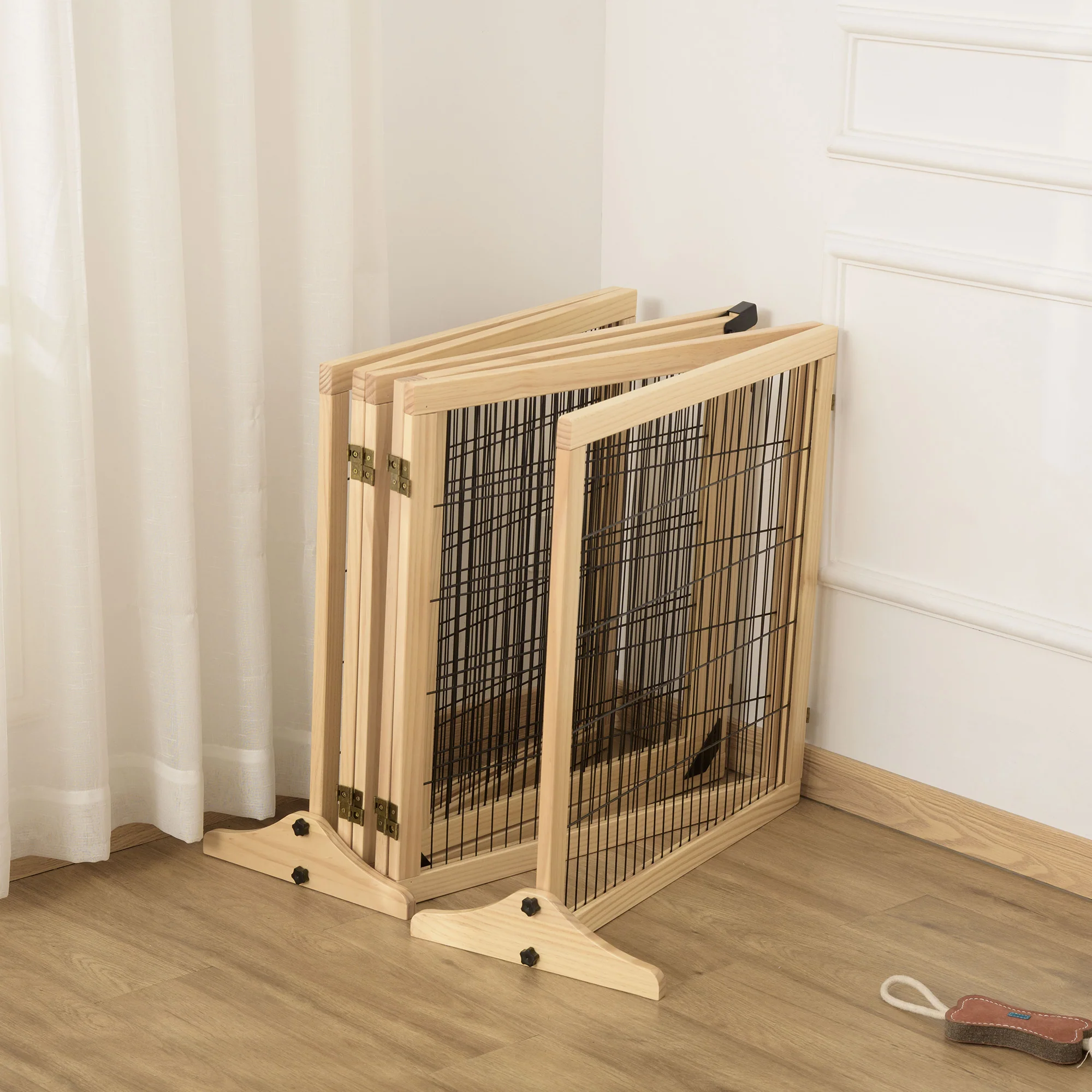 PawHut Freestanding Pet Dog Gate, Six-Panel Foldable Wooden Playpen, 432cm - Image 9