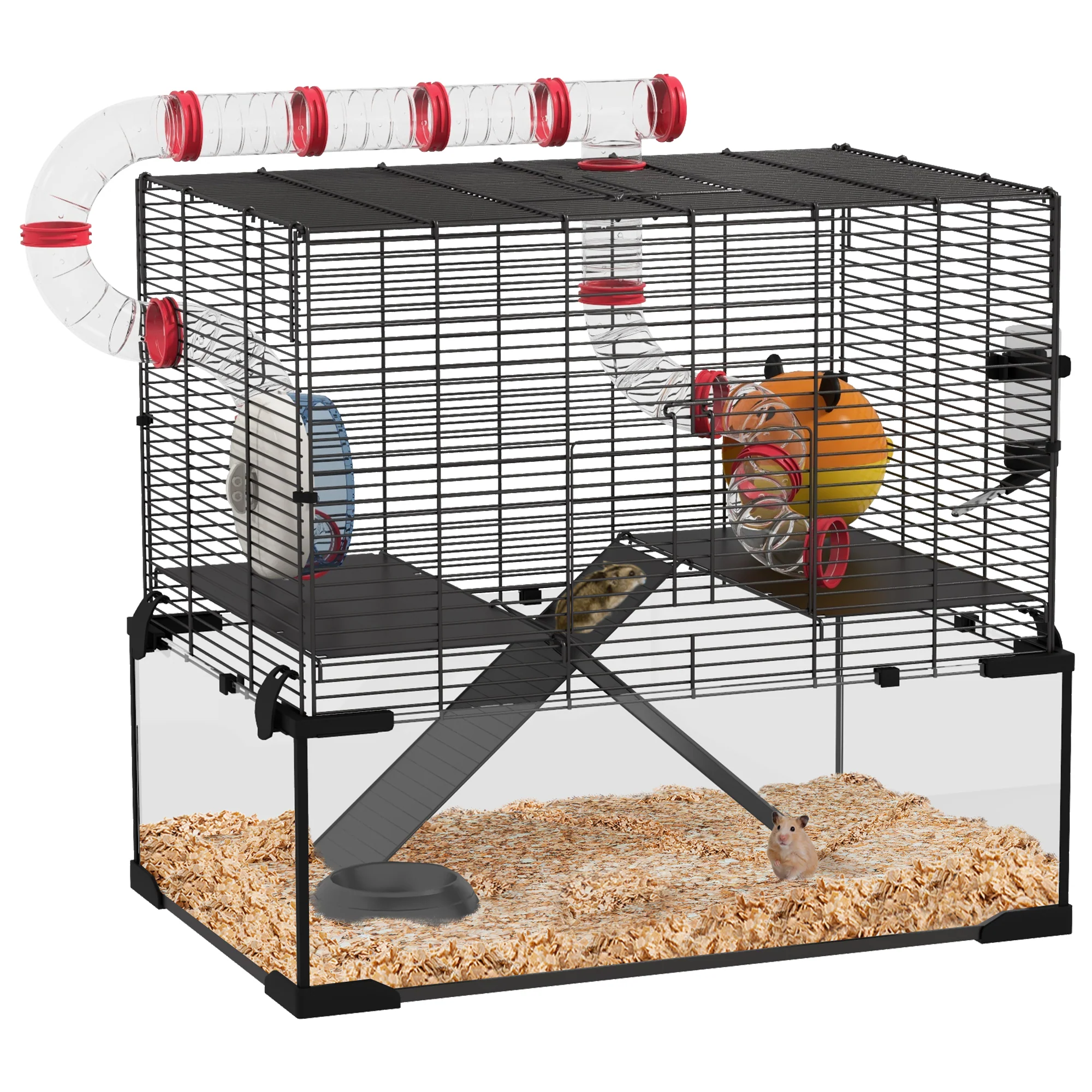PawHut Hamster Cage W/ Tunnels, Tubes, Ramps, Platforms, Hut