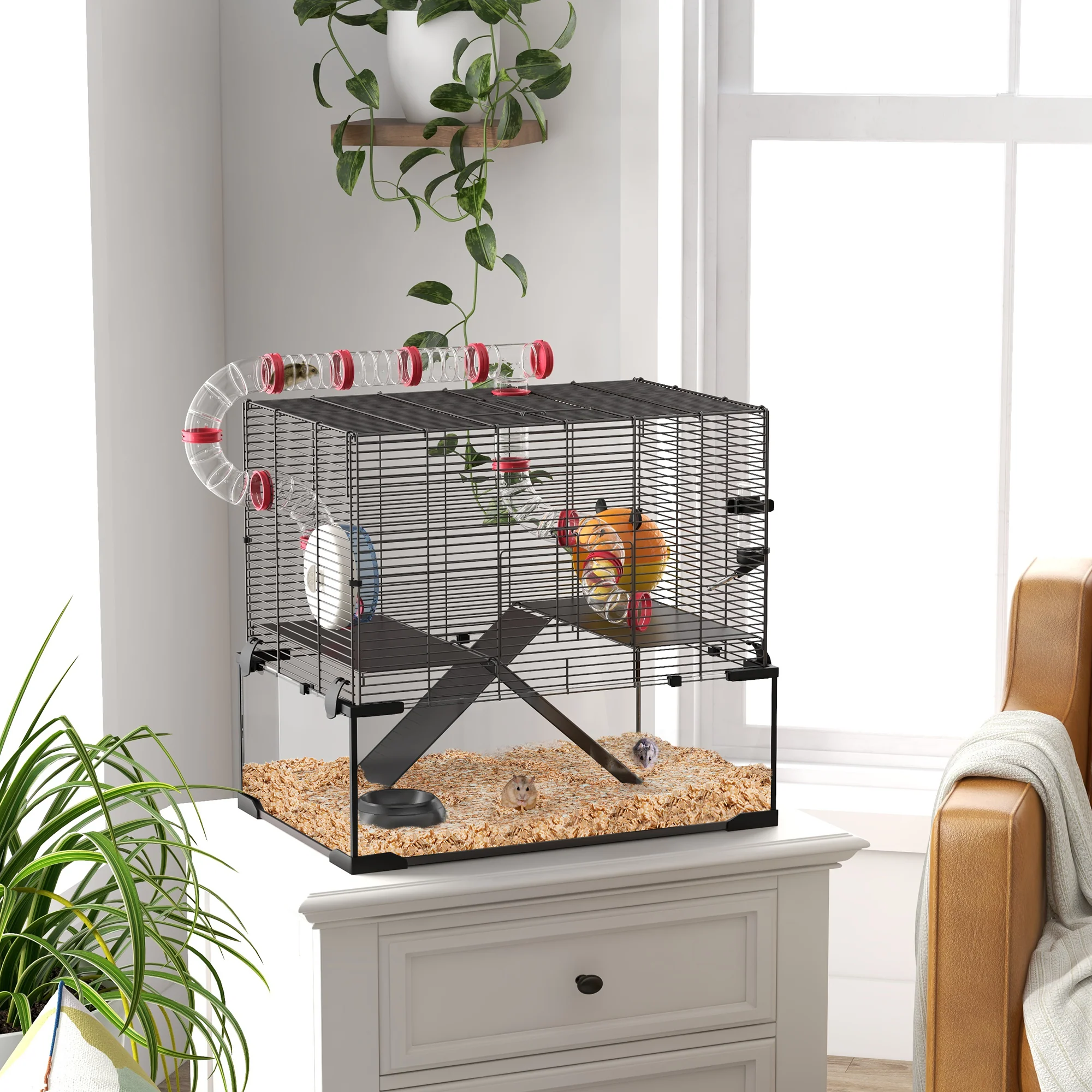 PawHut Hamster Cage W/ Tunnels, Tubes, Ramps, Platforms, Hut - Image 2