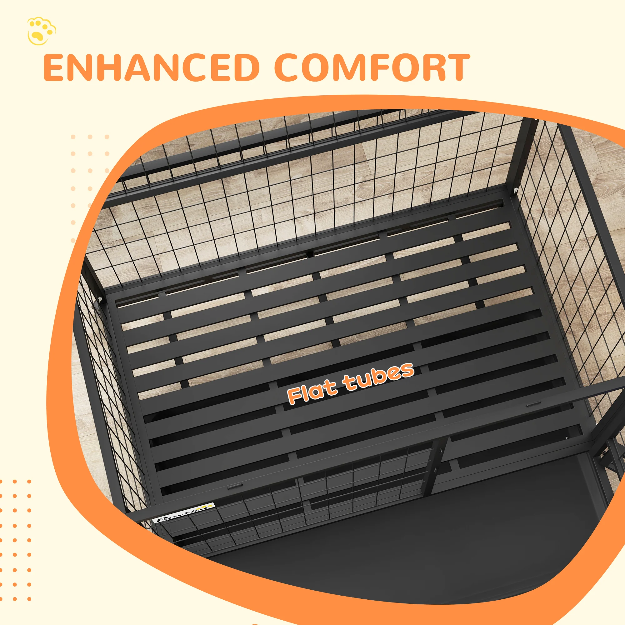PawHut Heavy Duty Dog Crate On Wheels W/ Bowl Holder, Removable Tray - Image 16