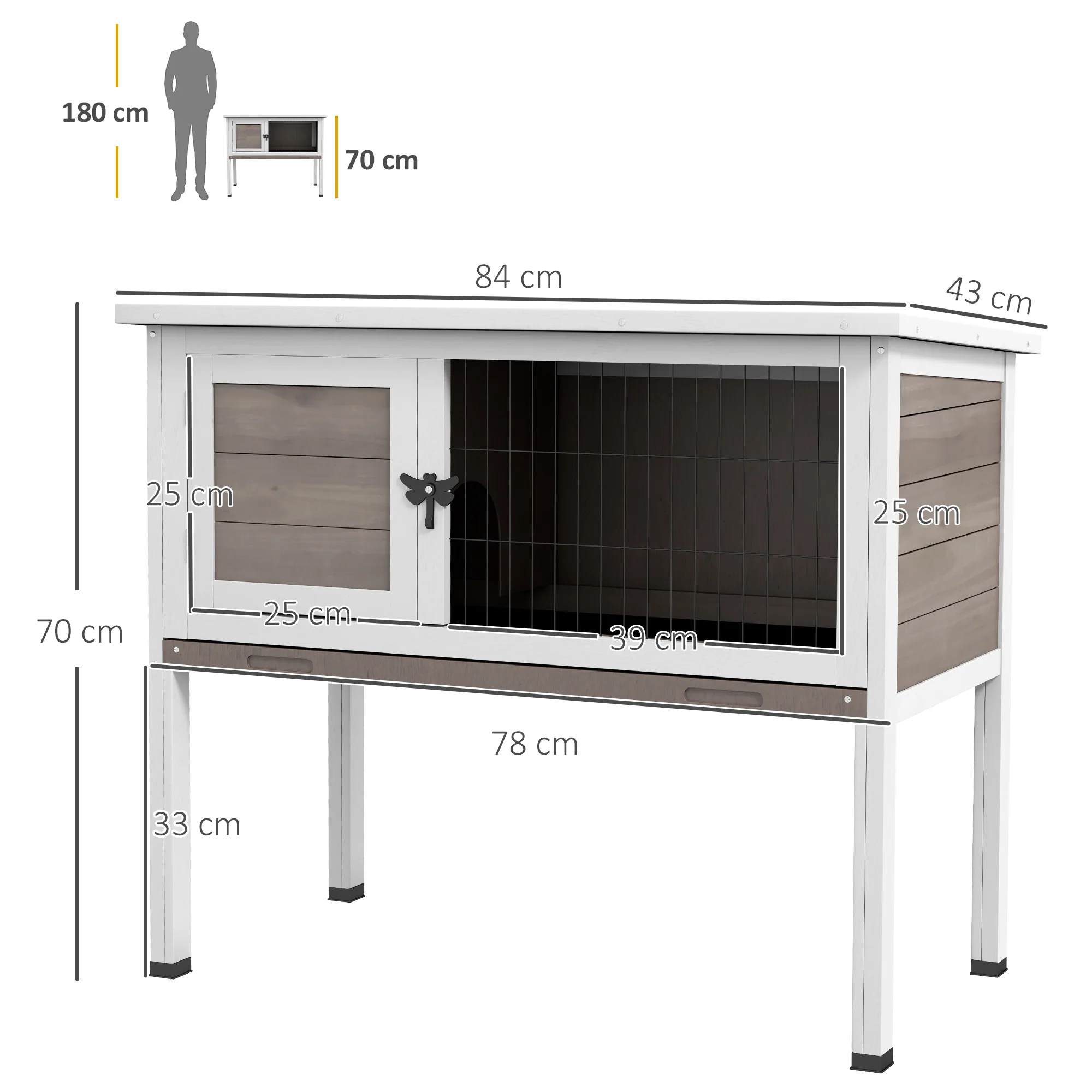 Pawhut Large Elevated Indoor Outdoor Wooden Rabbit Hutch w/ Asphalt Roof, Tray - Image 5