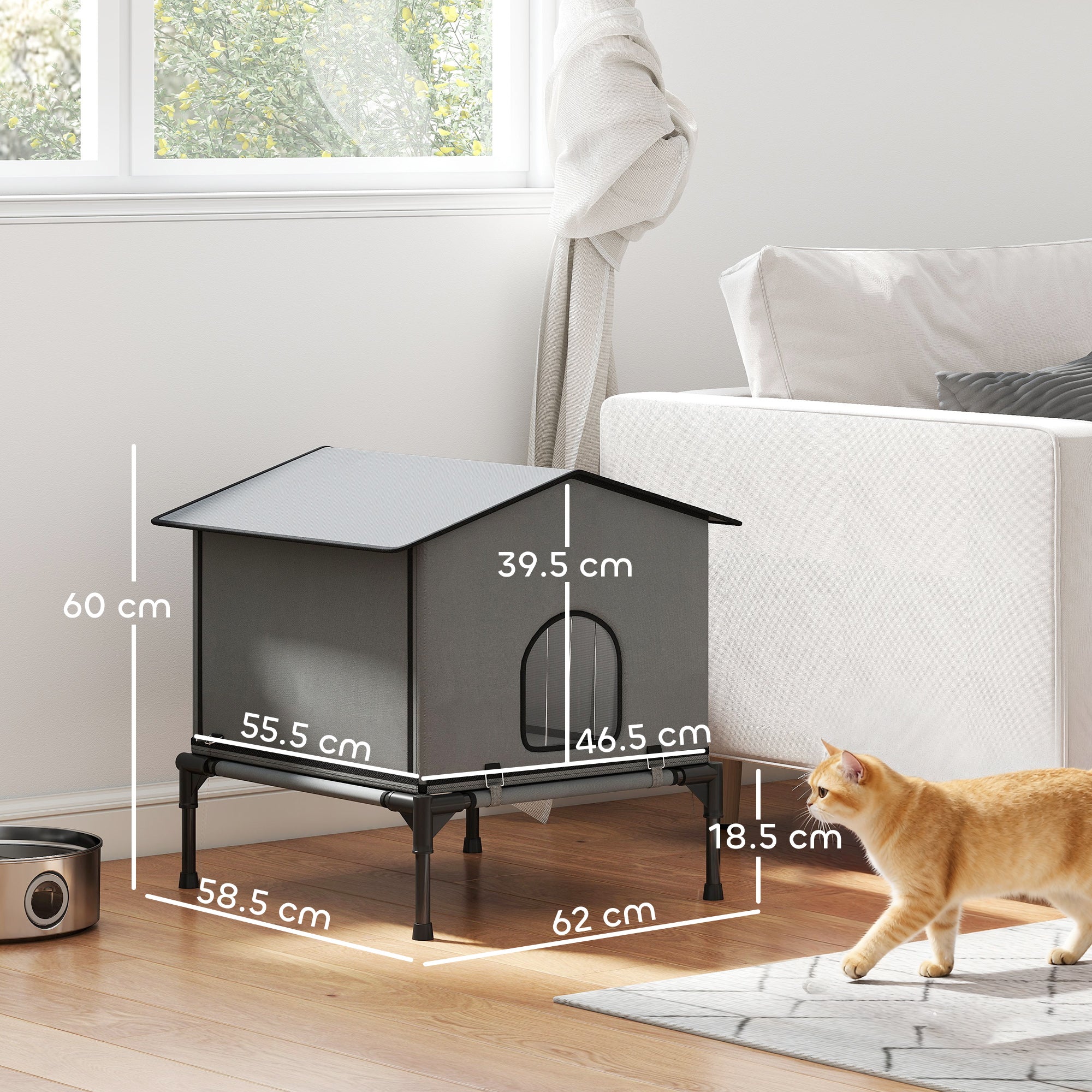 PawHut Outdoor Cat House, Feral Cat Shelter With Elevated Base, Grey - Image 5