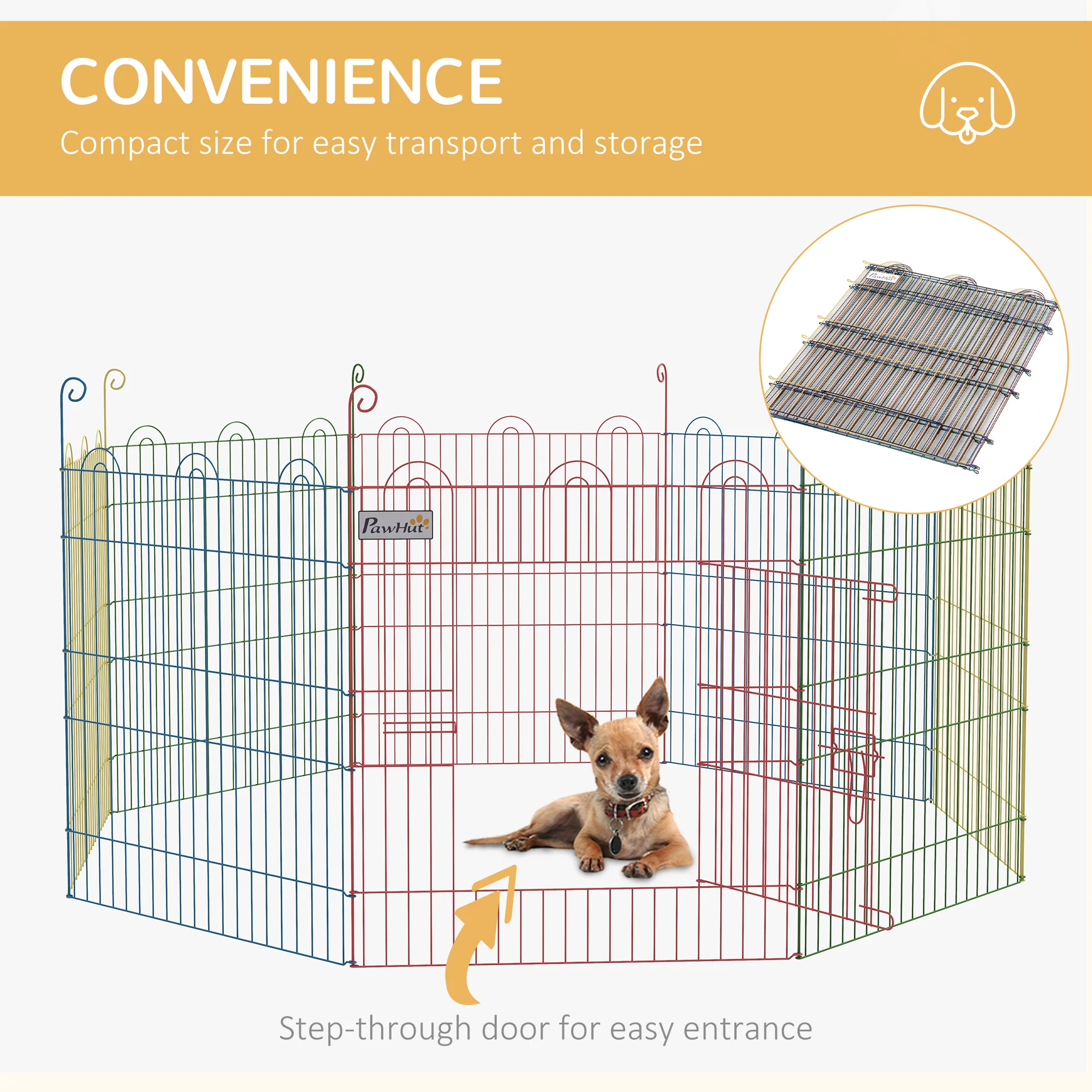 PawHut Pet Playpen Dog Puppy Crate Kennel W/ Door, 60H X 156cm - Image 6