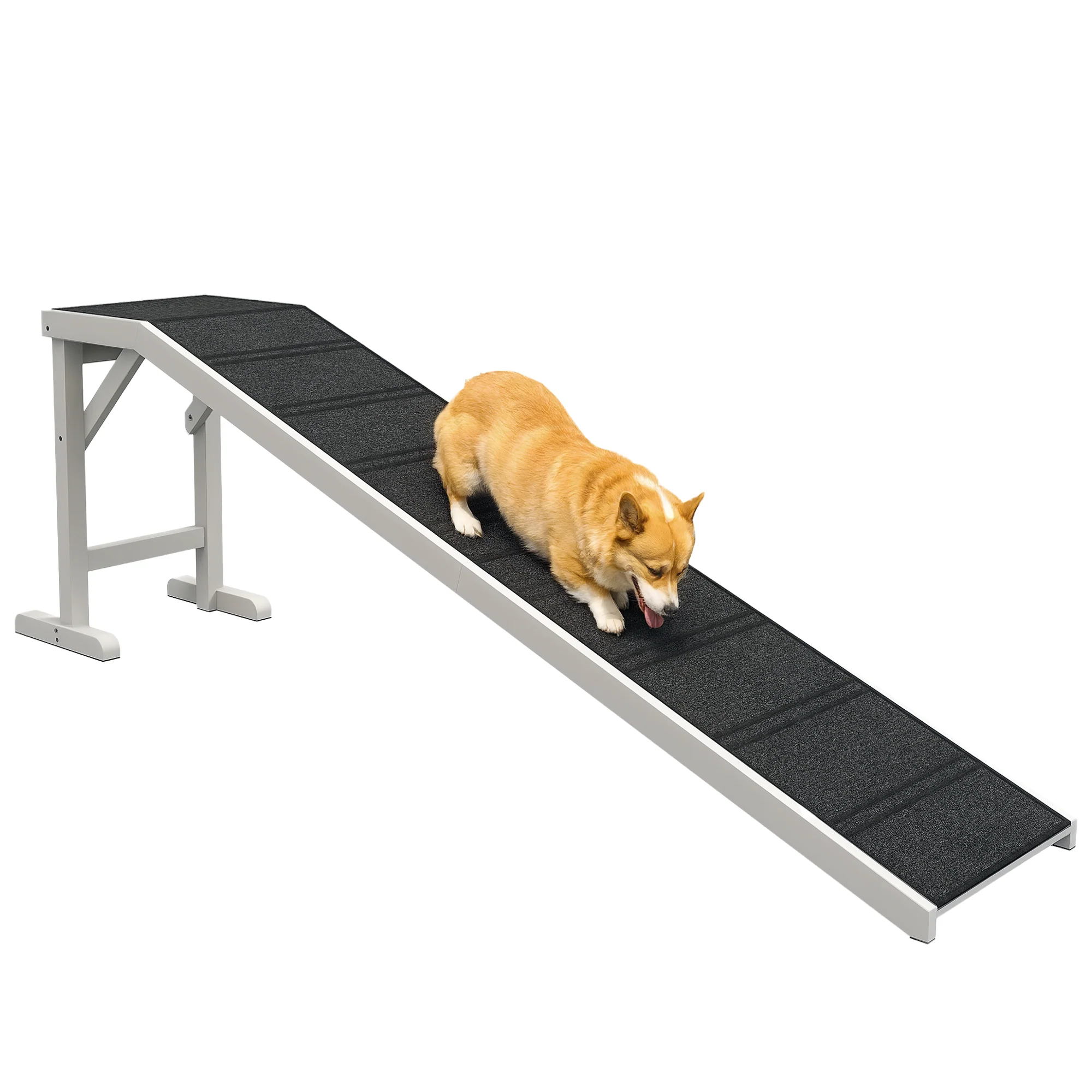 PawHut Pet Ramp for Dogs Cats with Non-Slip Carpet for Bed Sofa, White