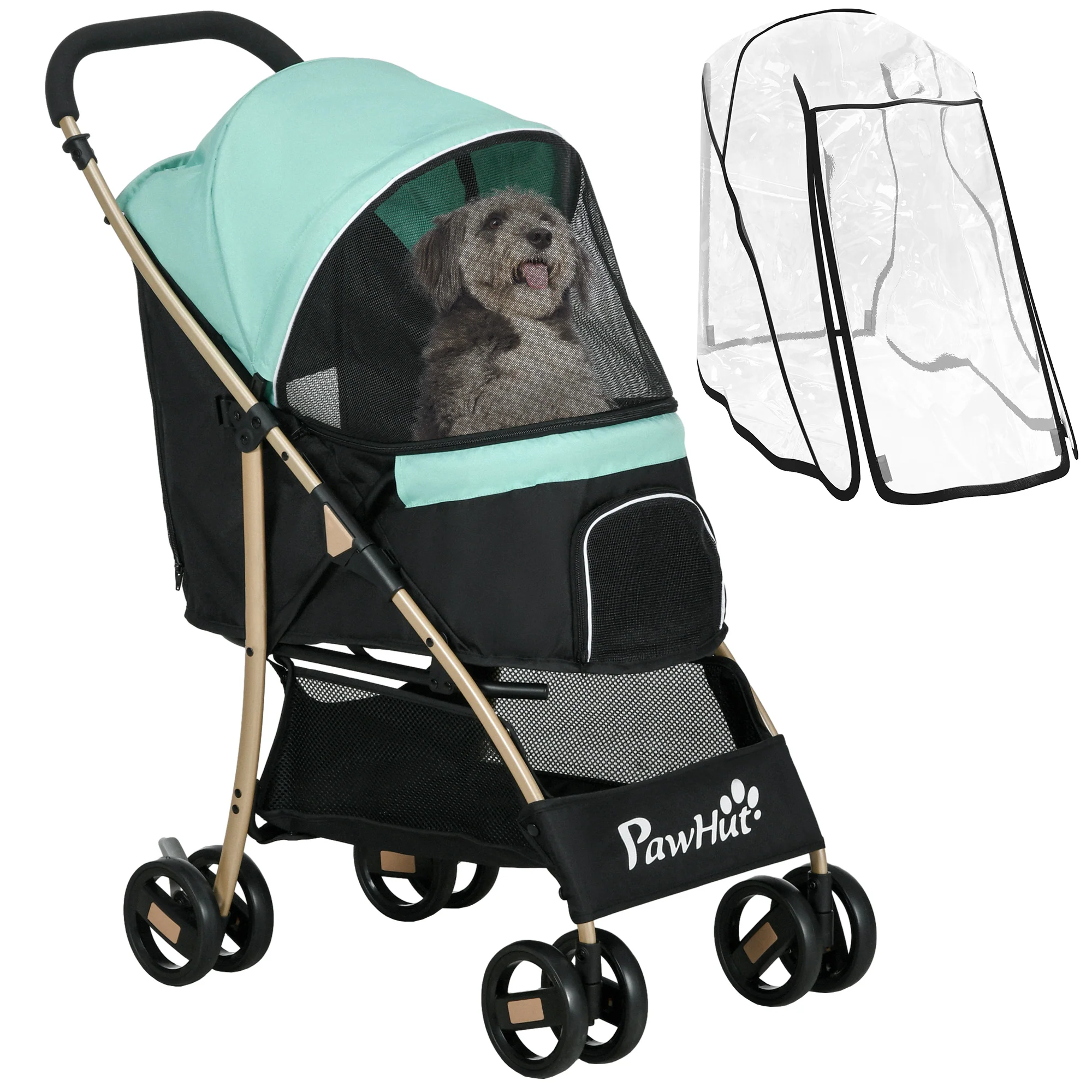 PawHut Pet Stroller for XS and S Dogs w/ Rain Cover - Image 10