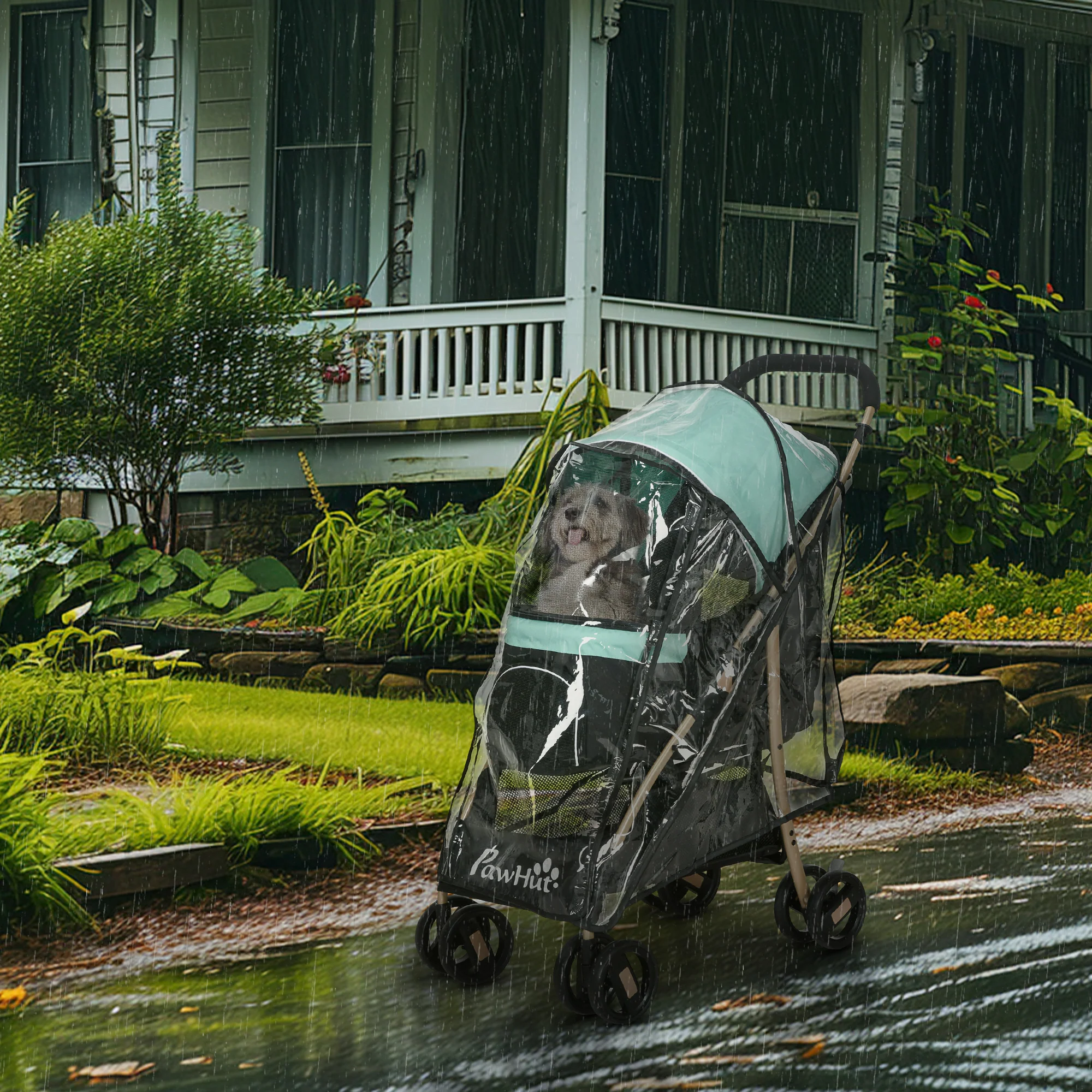 PawHut Pet Stroller for XS and S Dogs w/ Rain Cover - Image 11