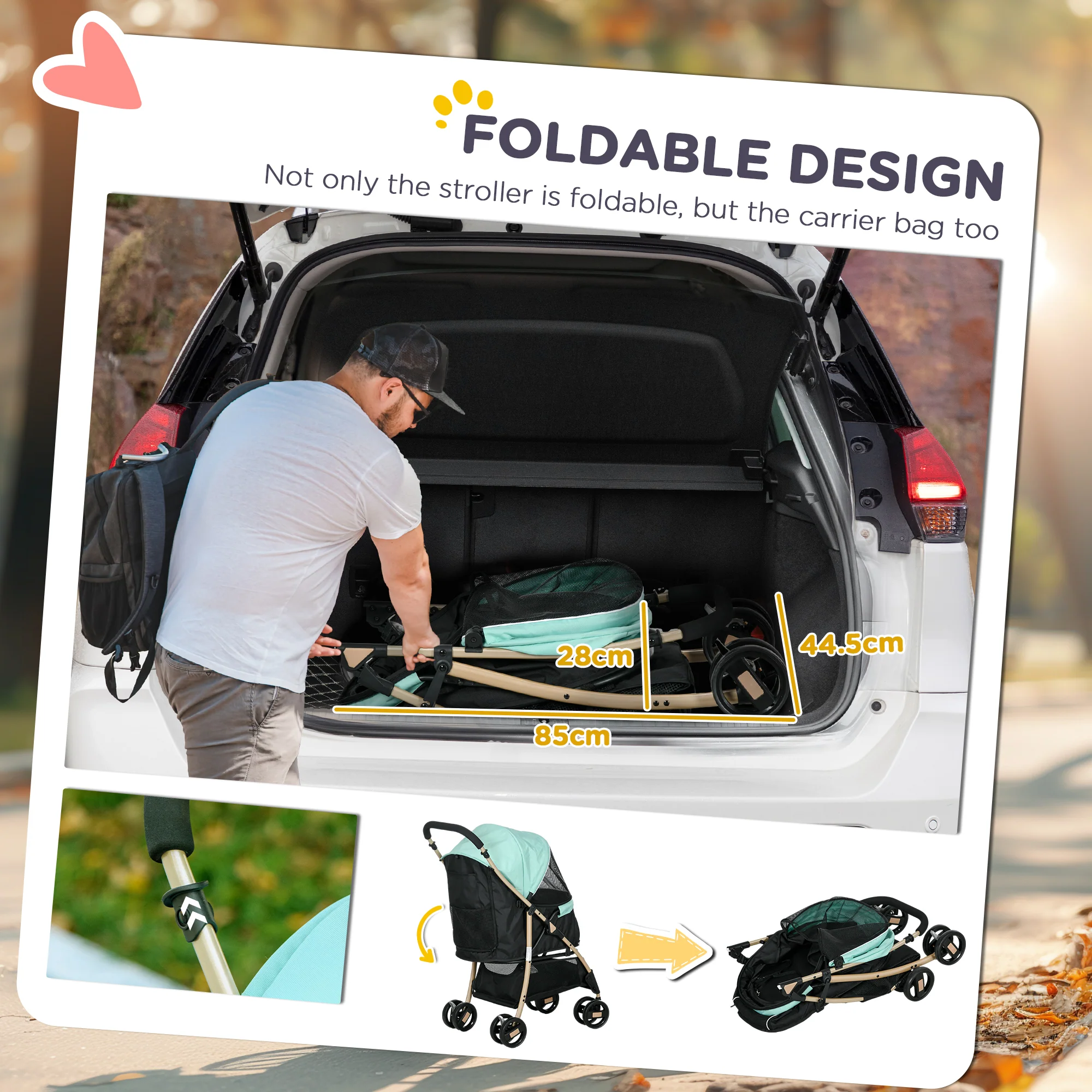 PawHut Pet Stroller for XS and S Dogs w/ Rain Cover - Image 13