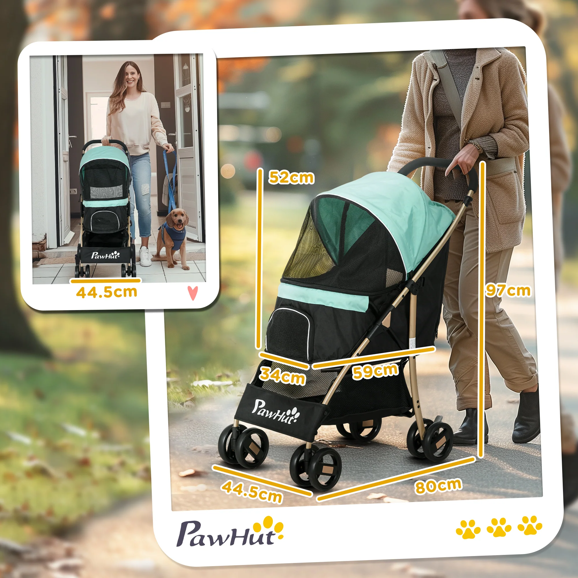PawHut Pet Stroller for XS and S Dogs w/ Rain Cover - Image 14