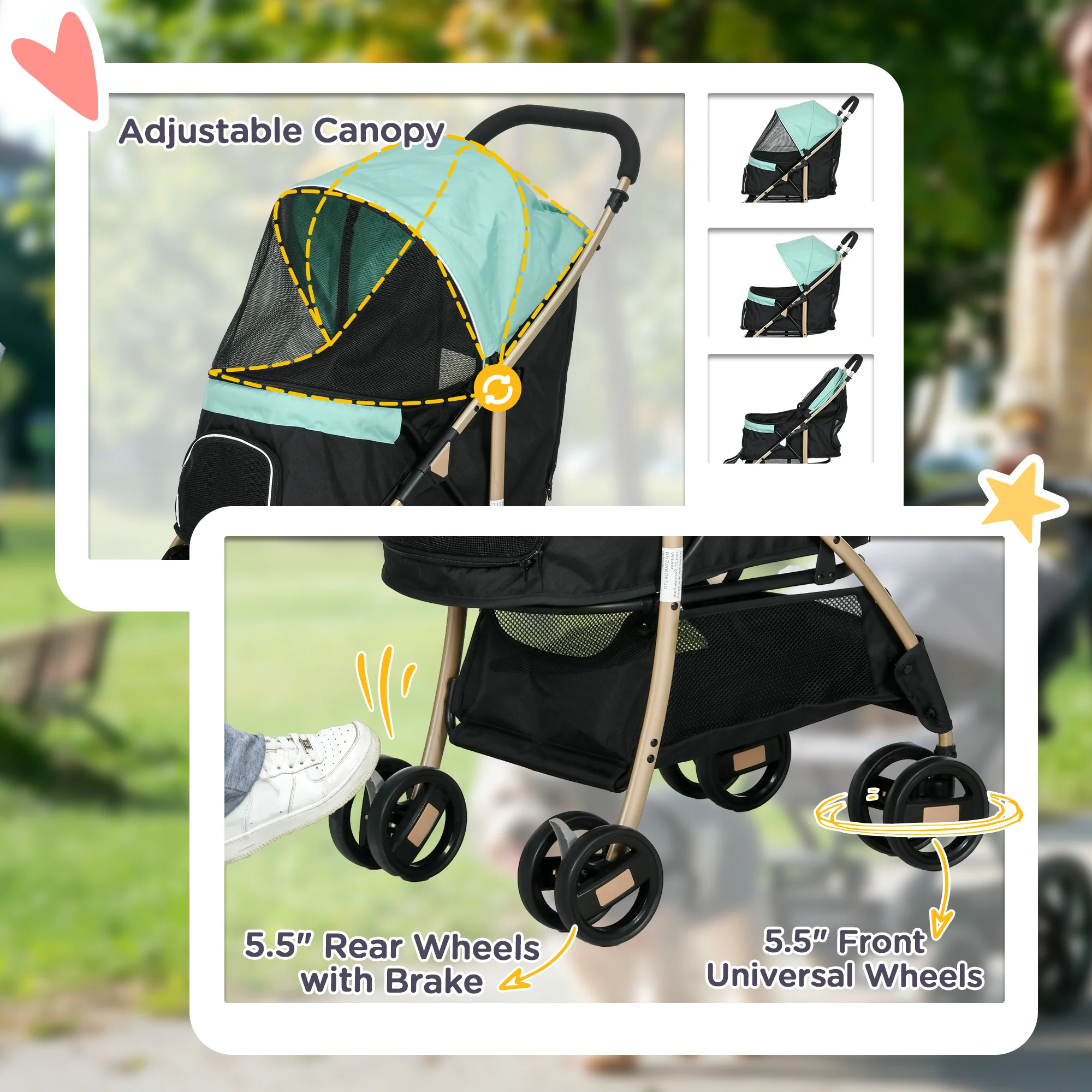 PawHut Pet Stroller for XS and S Dogs w/ Rain Cover - Image 16